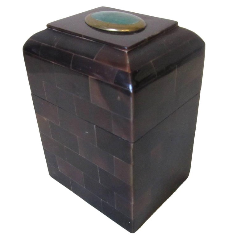 Maitland Smith Tessellated Horn and Gem Stone Decorative Box at 1stDibs