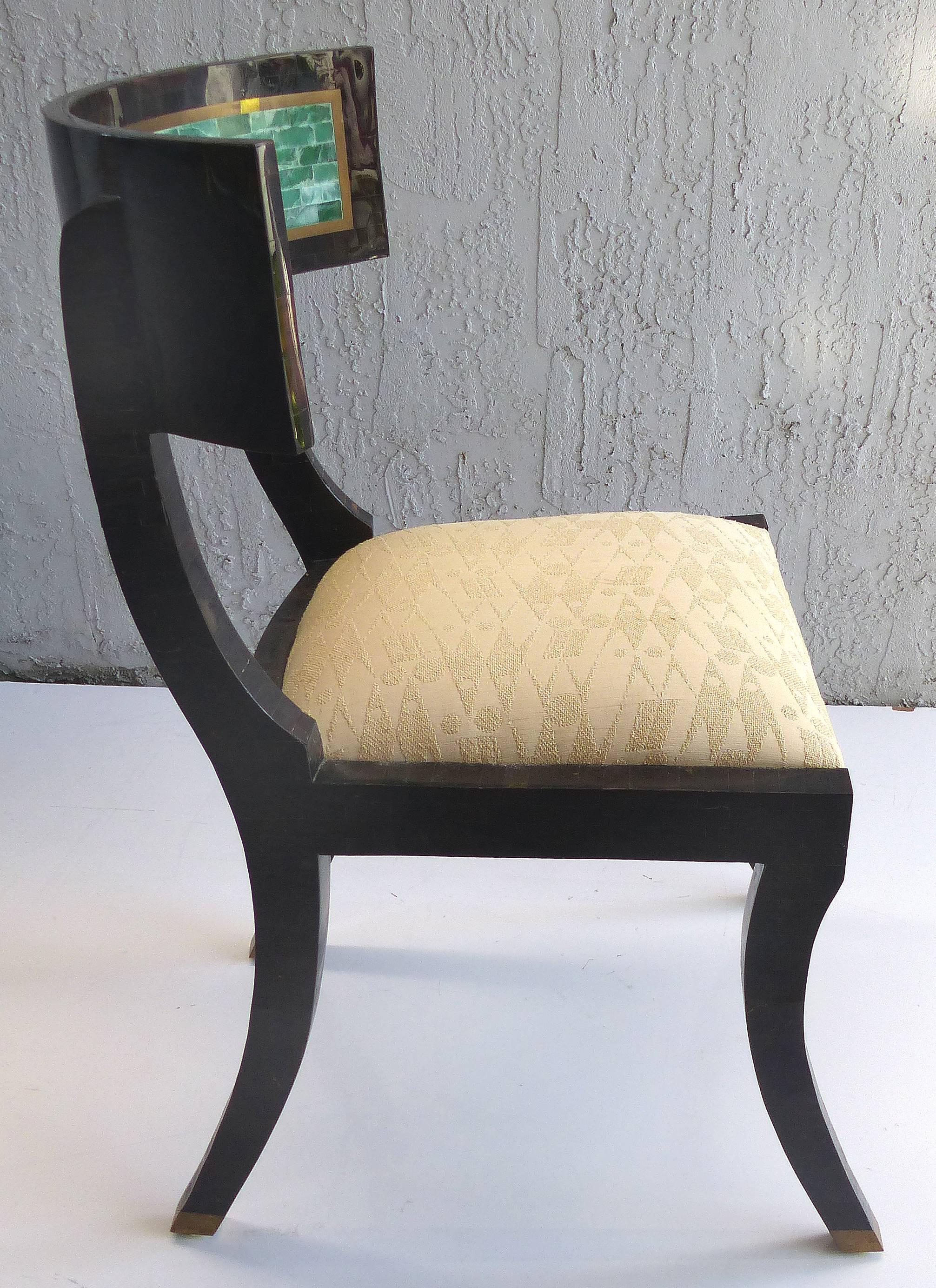 Mid-Century Modern Maitland-Smith Tessellated Horn and Stone Klismos Chair