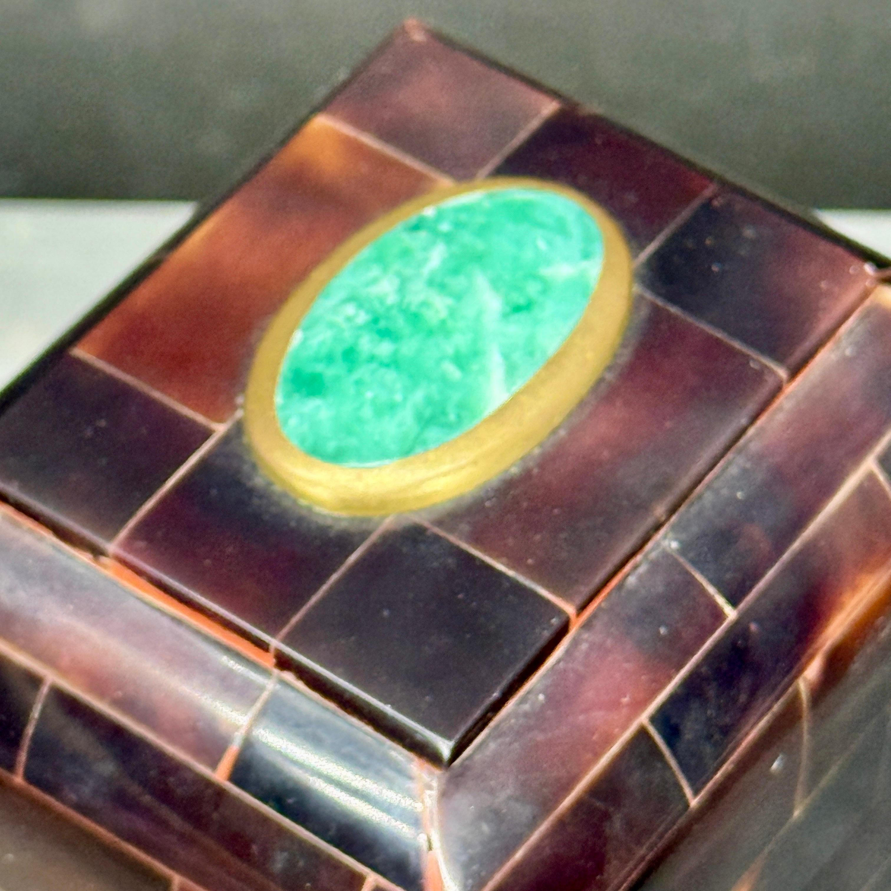 Mid-Century Modern Maitland Smith Tessellated Horn and Stone Trinket Box For Jewelry and Treasures For Sale