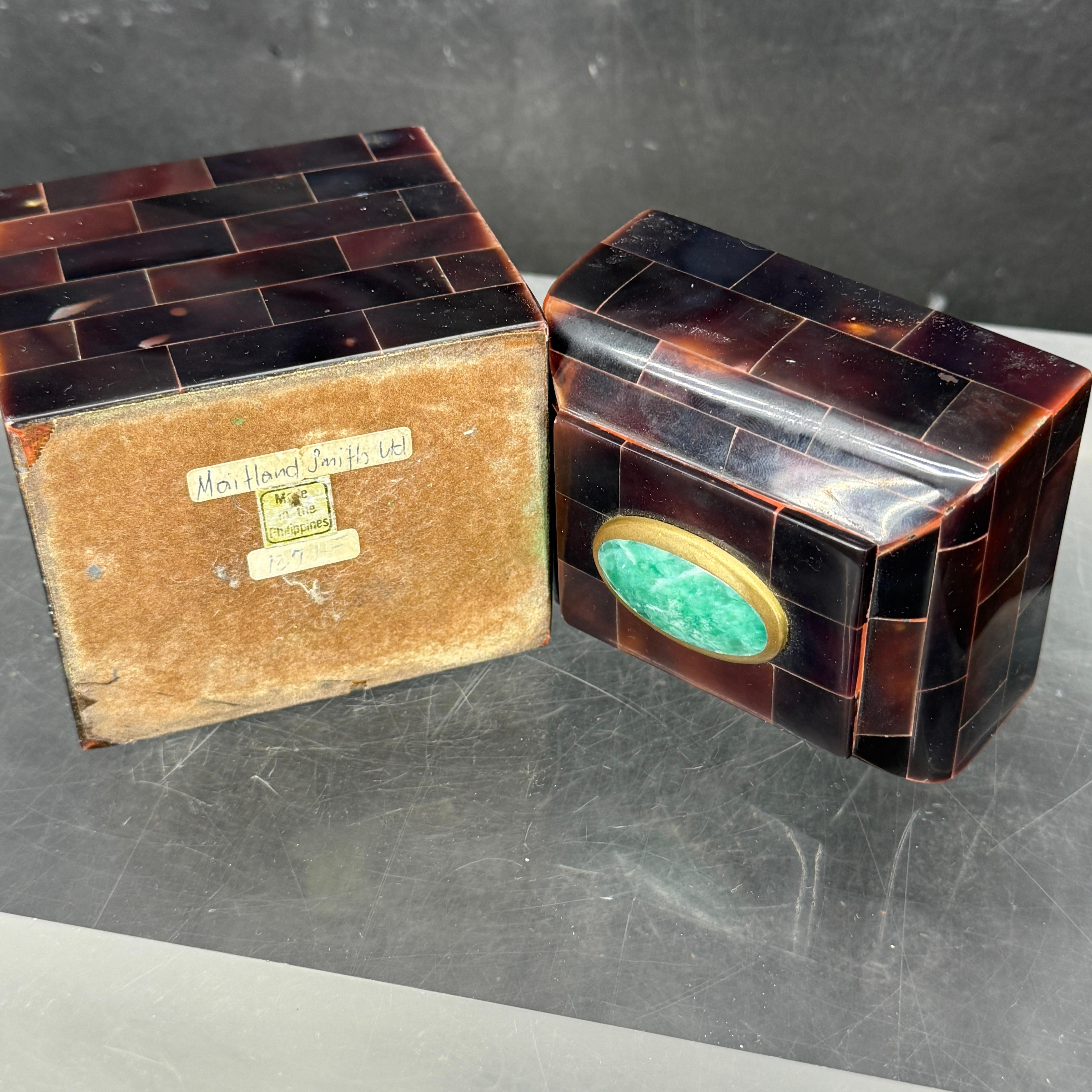 Hand-Crafted Maitland Smith Tessellated Horn and Stone Trinket Box For Jewelry and Treasures For Sale