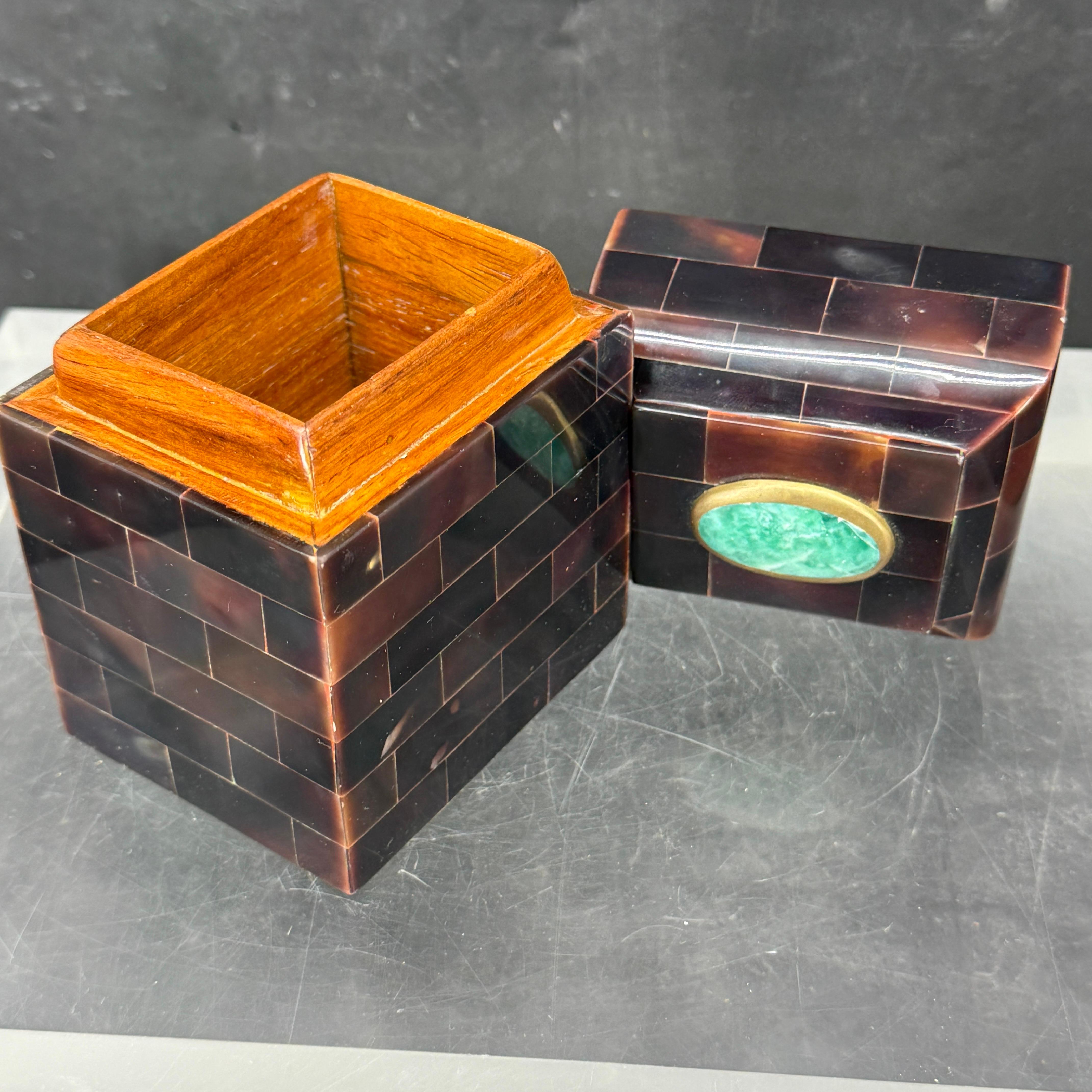 20th Century Maitland Smith Tessellated Horn and Stone Trinket Box For Jewelry and Treasures For Sale