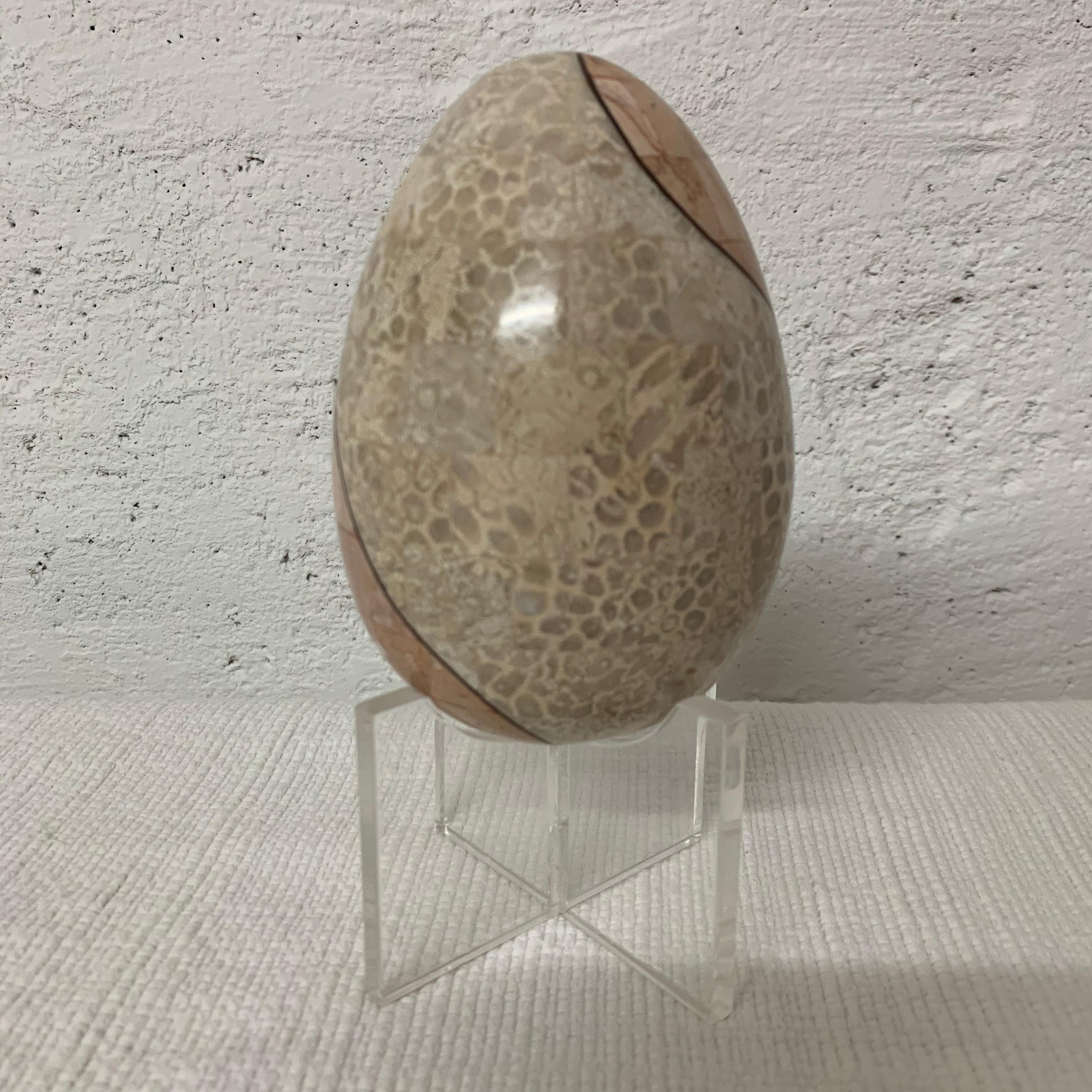Philippine Maitland Smith Tessellated Marble and Bronze Egg on Lucite Stand