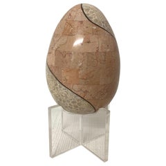 Maitland Smith Tessellated Marble and Bronze Egg on Lucite Stand