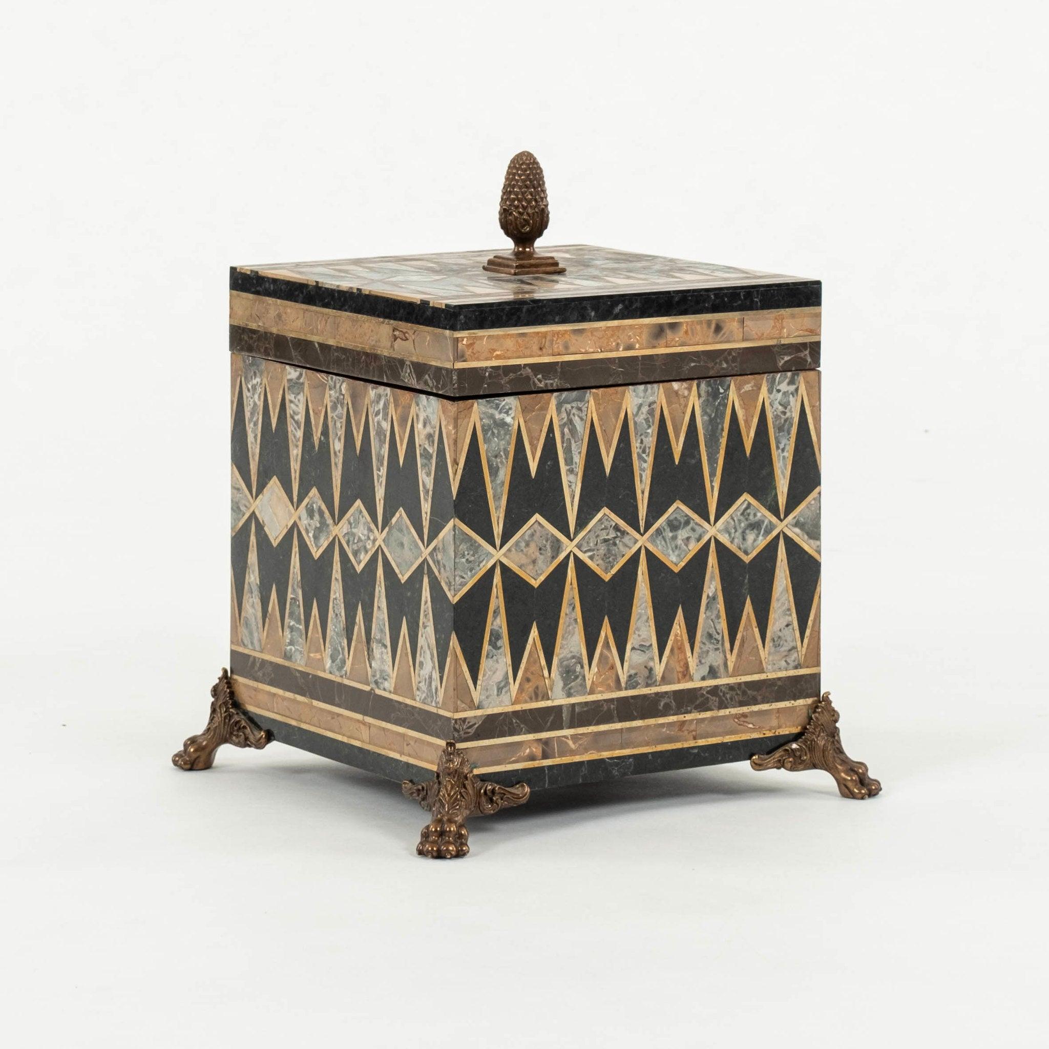 Maitland Smith Tessellated Marble Brass Inlay Box In Good Condition For Sale In Houston, TX