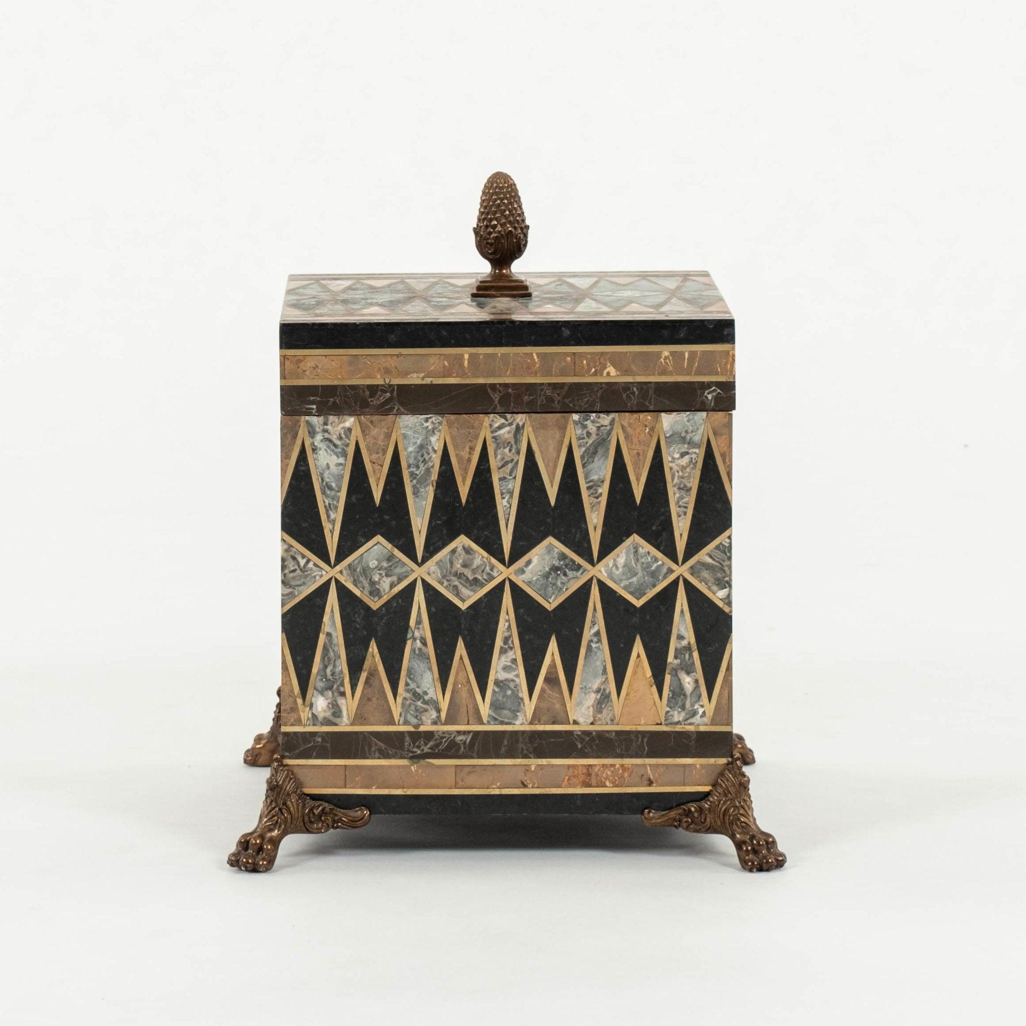 20th Century Maitland Smith Tessellated Marble Brass Inlay Box For Sale