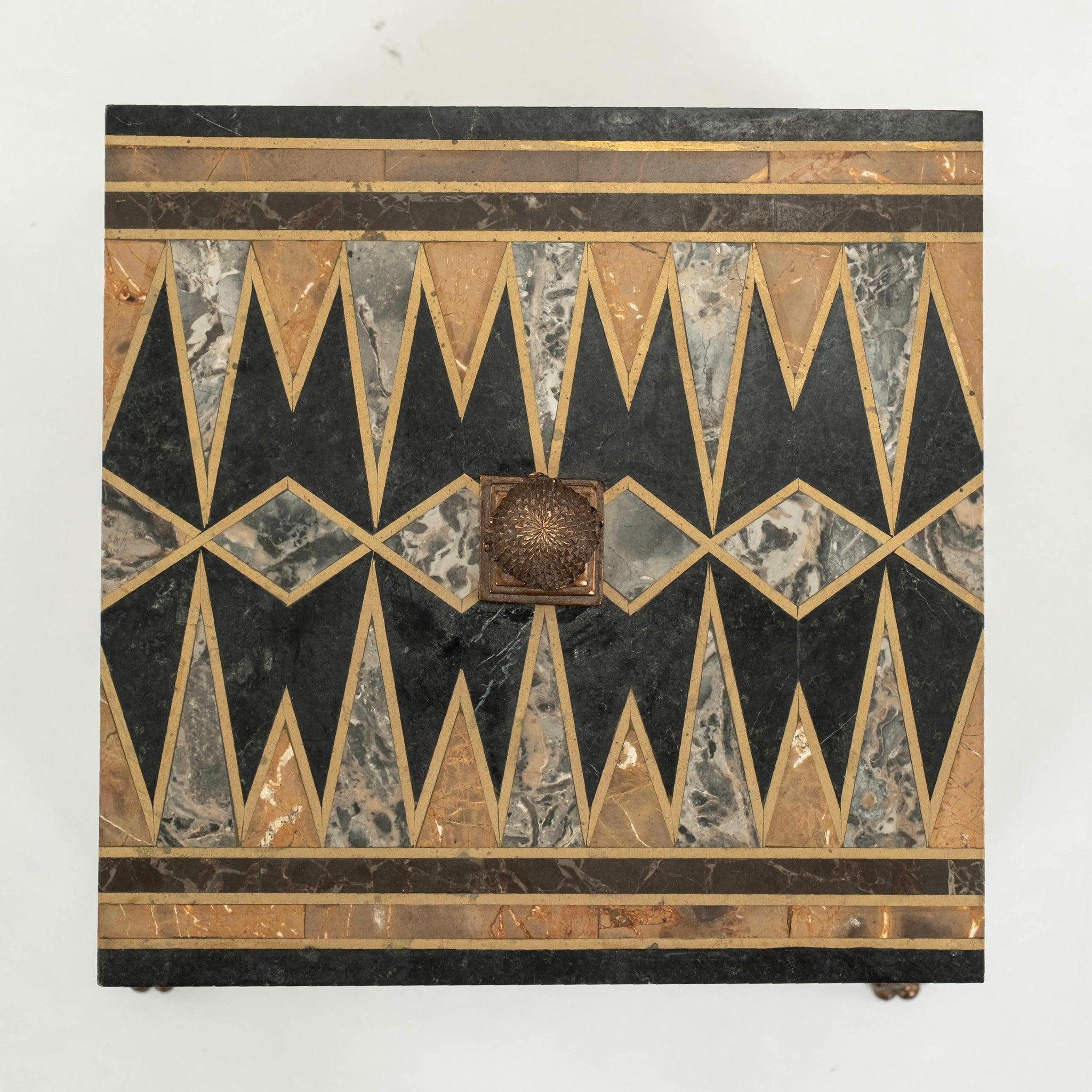 Maitland Smith Tessellated Marble Brass Inlay Box For Sale 2