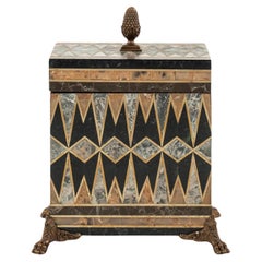 Maitland Smith Tessellated Marble Brass Inlay Box