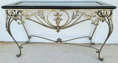 Maitland Smith Tessellated Marble Brushed Steel Glass Console Sofa Table