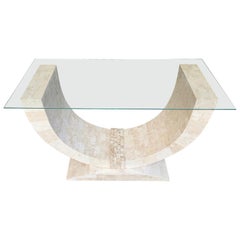 Maitland Smith Tessellated Marble Console Table with Bevelled Glass Top