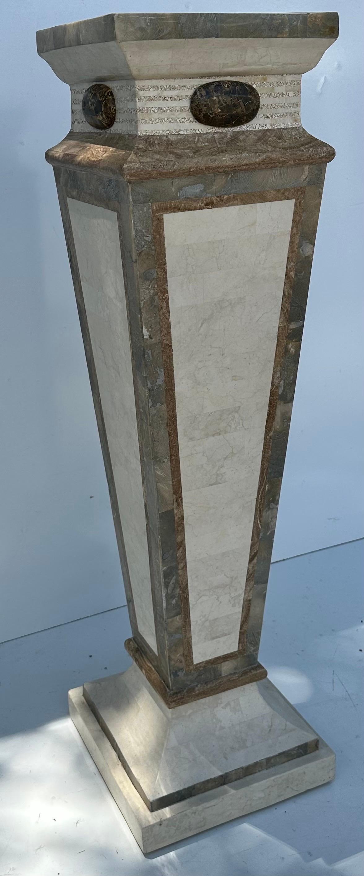 Neoclassical Maitland  Smith tessellated marble Pedestal For Sale