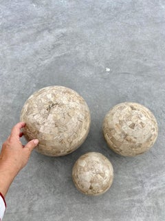 Maitland Smith Tessellated Marble Sphere Sculptures, Set of 3, 1980s