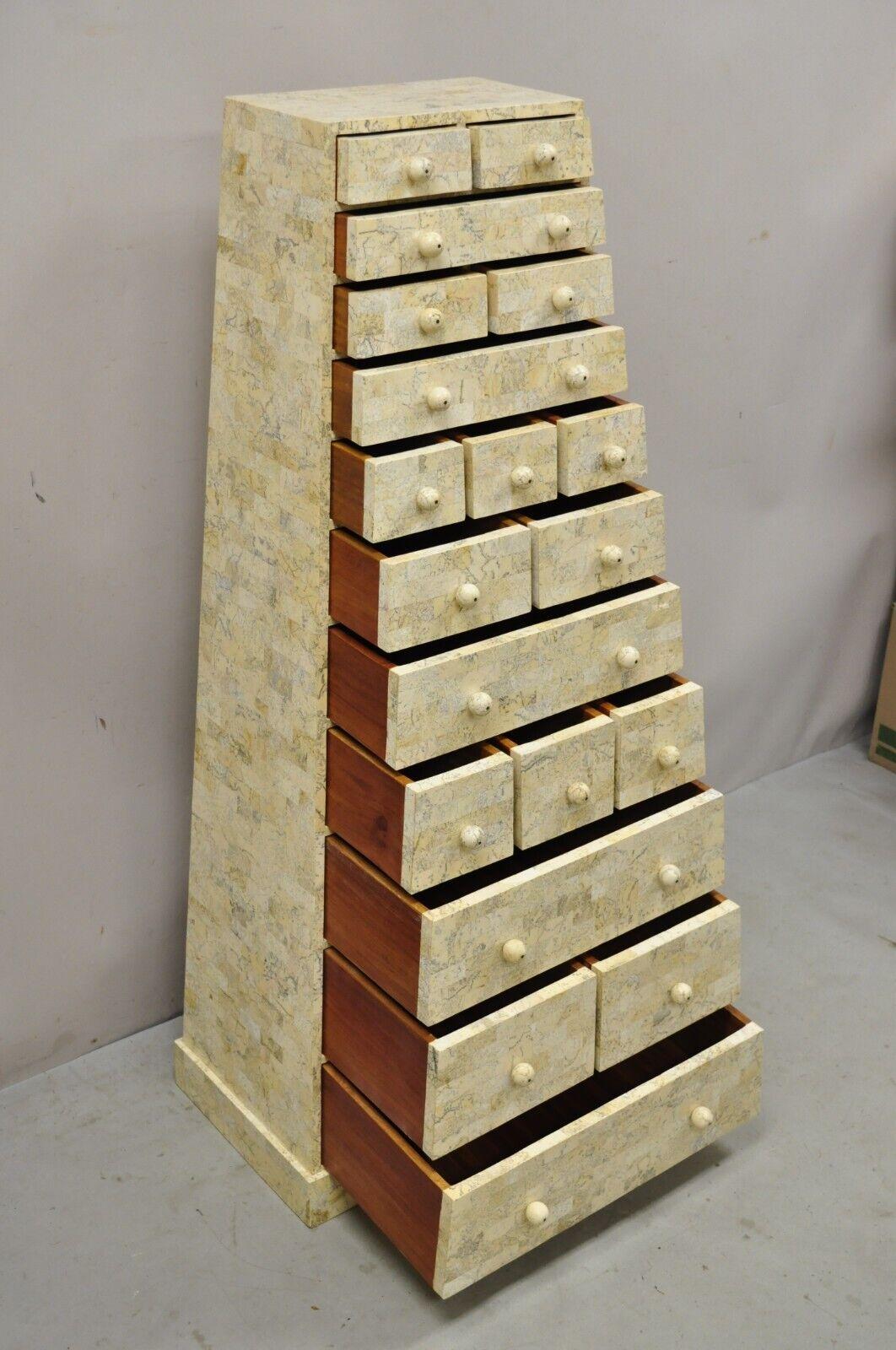 Maitland Smith Tessellated Marble Stone Modern Pyramid Chest of Drawers In Good Condition For Sale In Philadelphia, PA