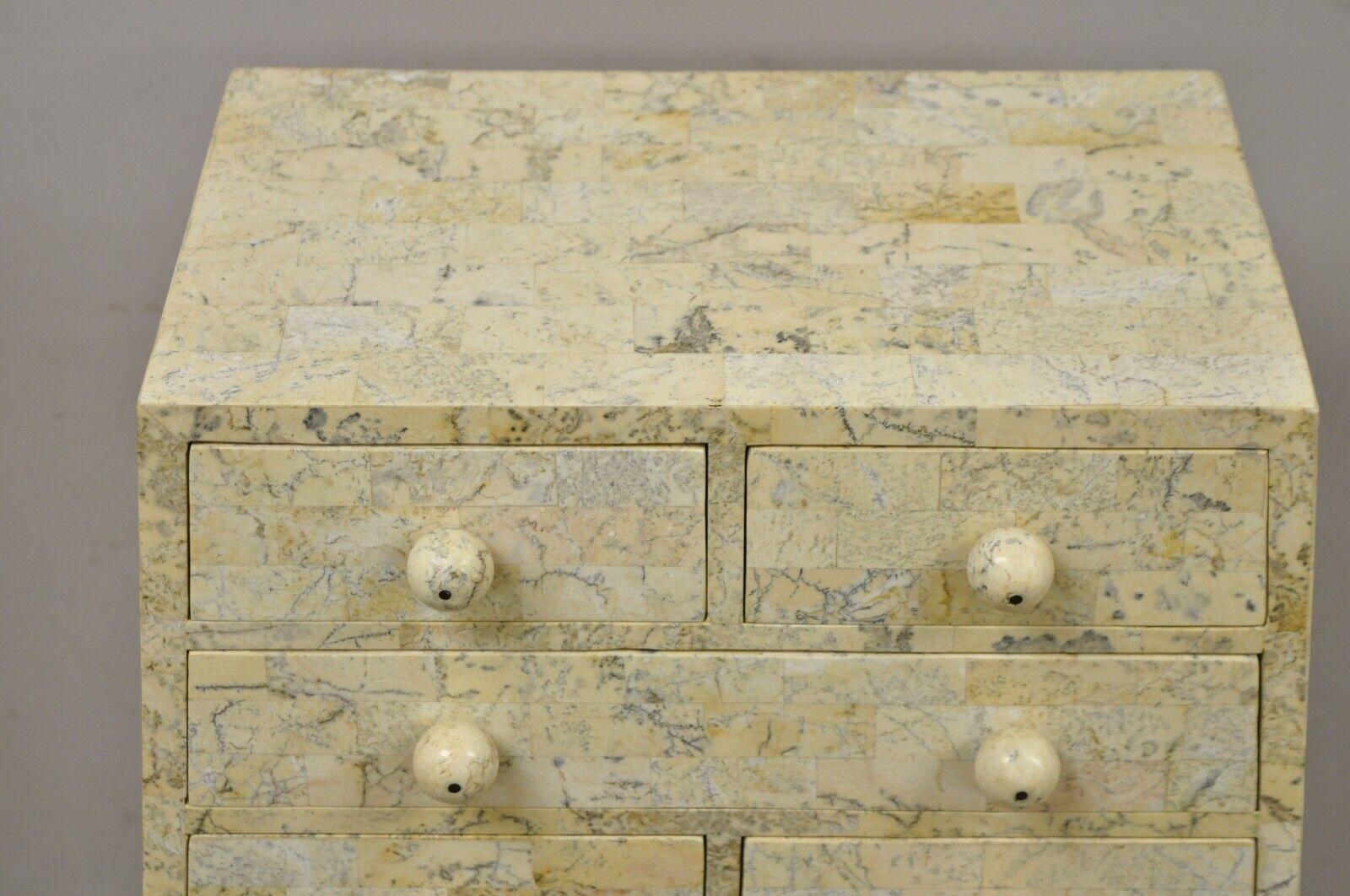 20th Century Maitland Smith Tessellated Marble Stone Modern Pyramid Chest of Drawers For Sale