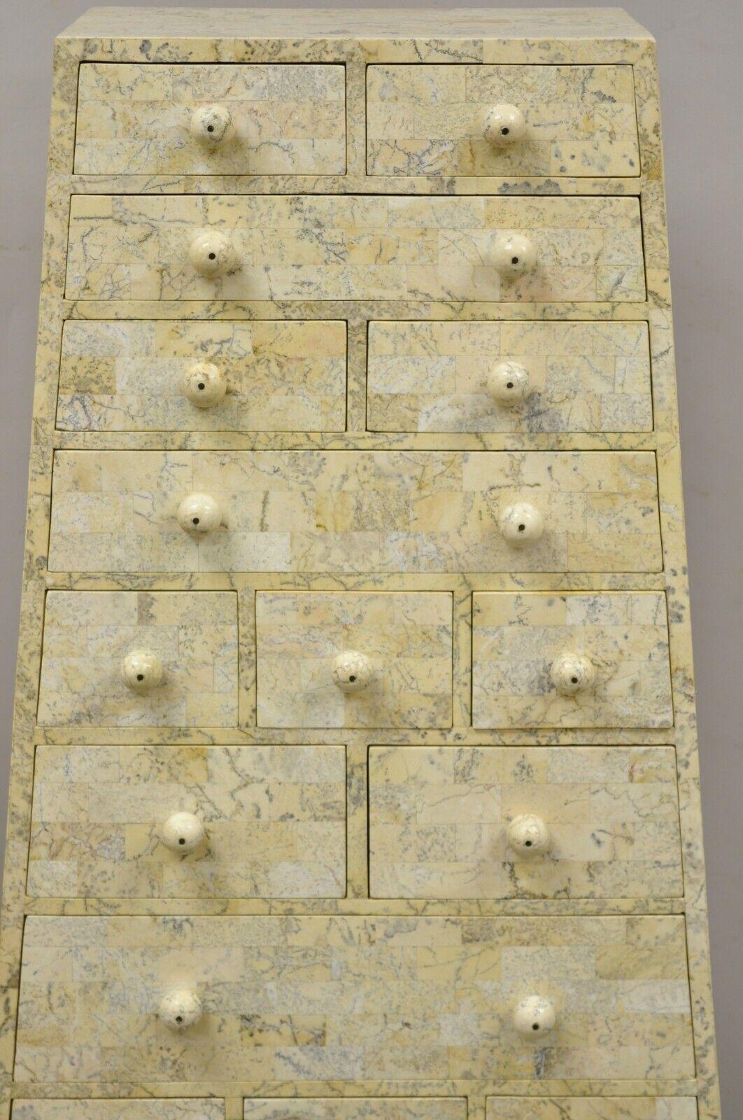 Maitland Smith Tessellated Marble Stone Modern Pyramid Chest of Drawers For Sale 1
