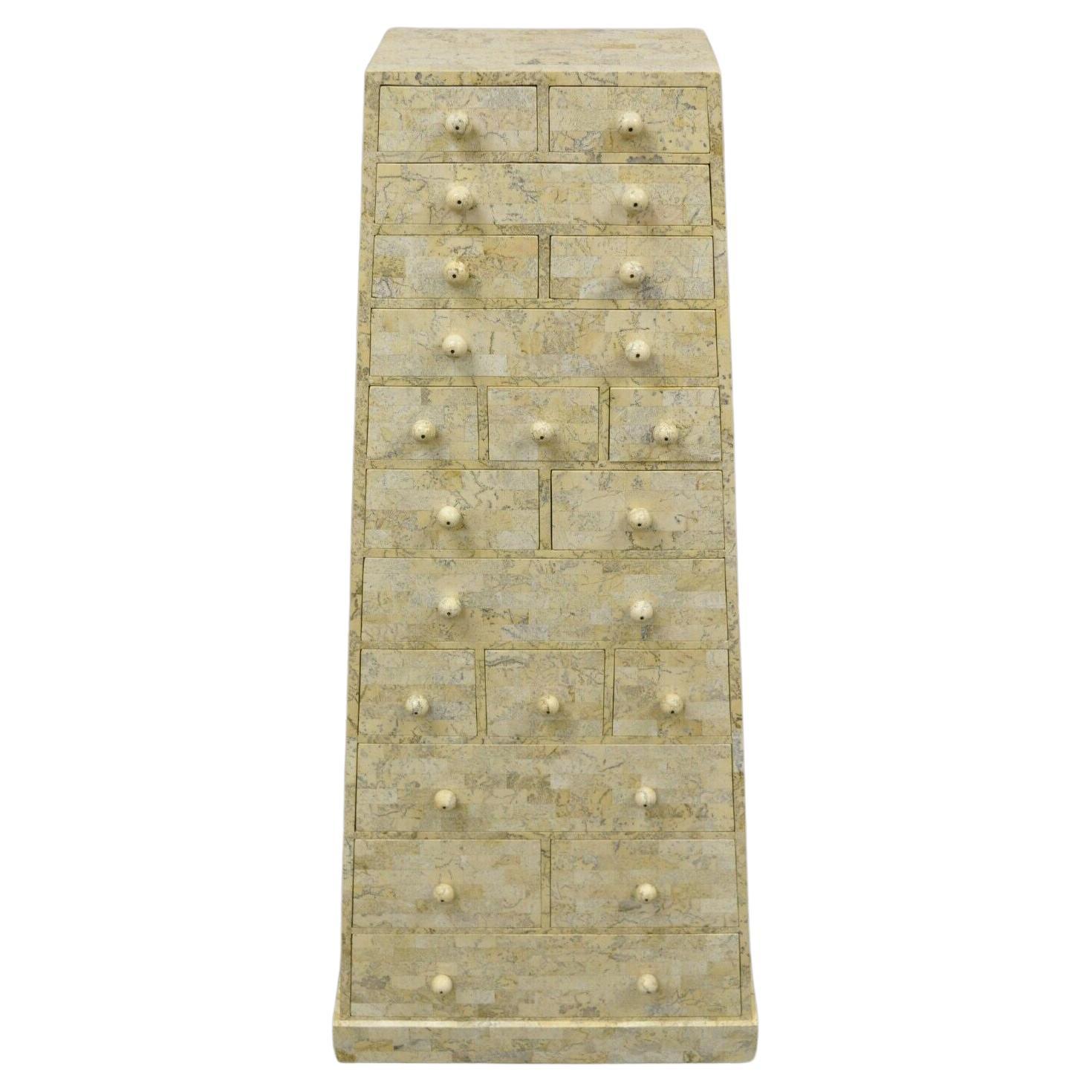 Maitland Smith Tessellated Marble Stone Modern Pyramid Chest of Drawers For Sale