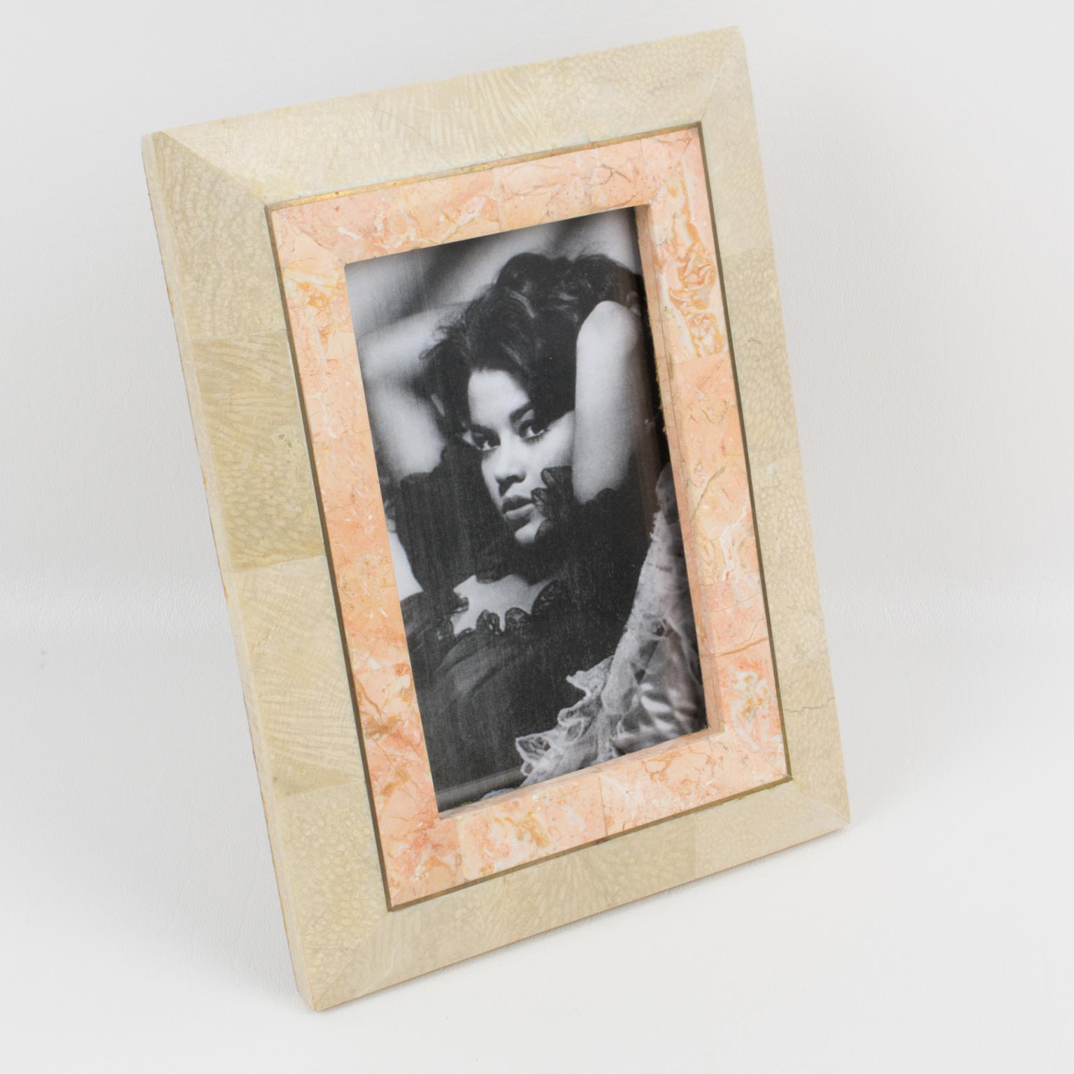Modern Maitland Smith Tessellated Marble Travertine Stone Picture Frame