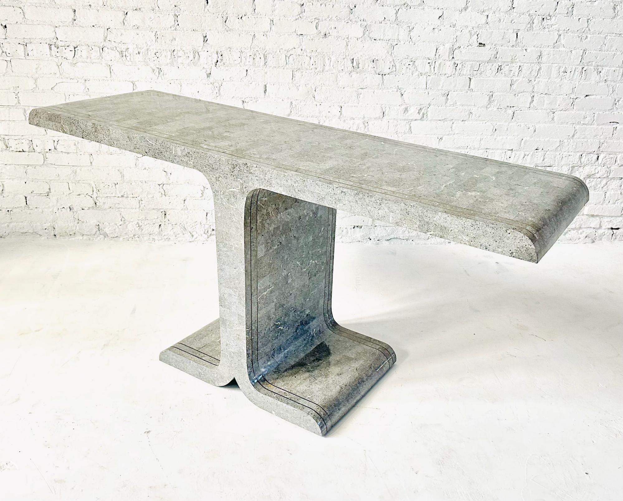 Maitland Smith Konsole aus Mosaikmarmor mit Messingintarsien, 1970 (Moderne der Mitte des Jahrhunderts) im Angebot