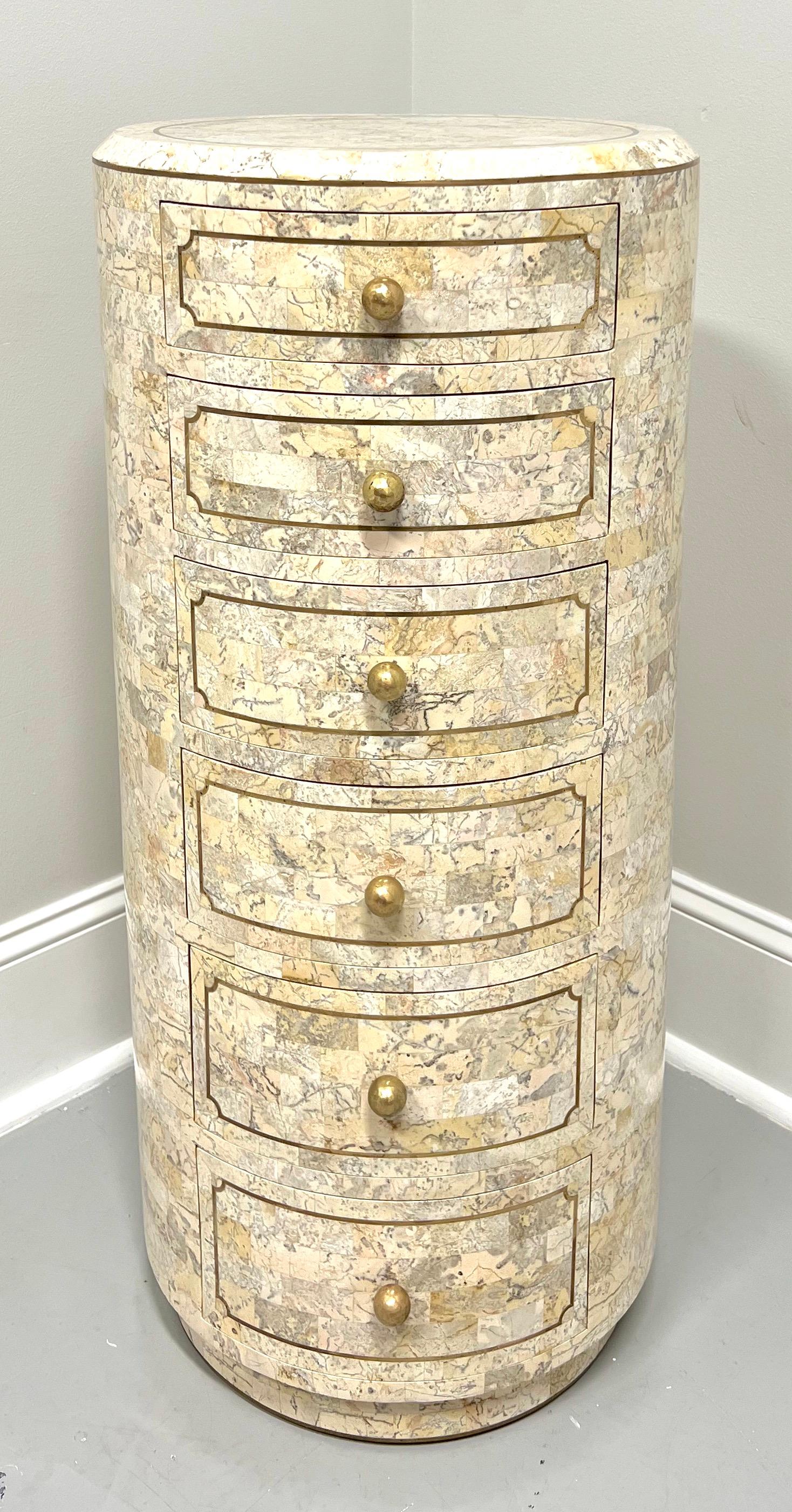 MAITLAND SMITH Tessellated Marble with Brass Inlay Cylindrical Lingerie Chest 6