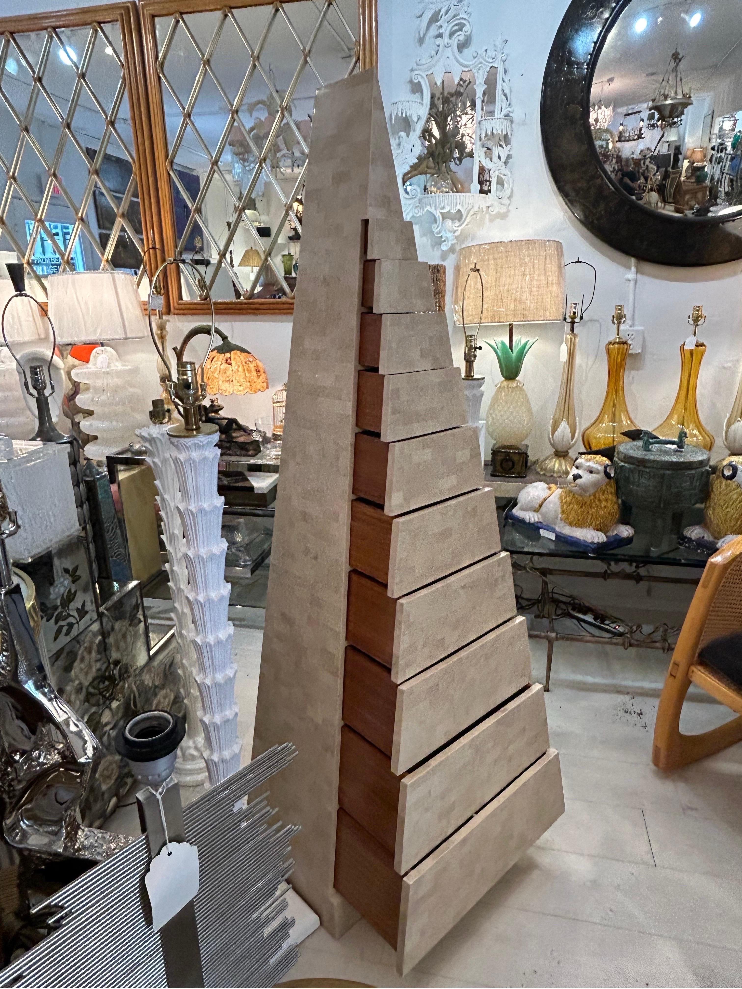 Hand-Crafted Maitland Smith, tessellated obelisk form chest of drawers For Sale