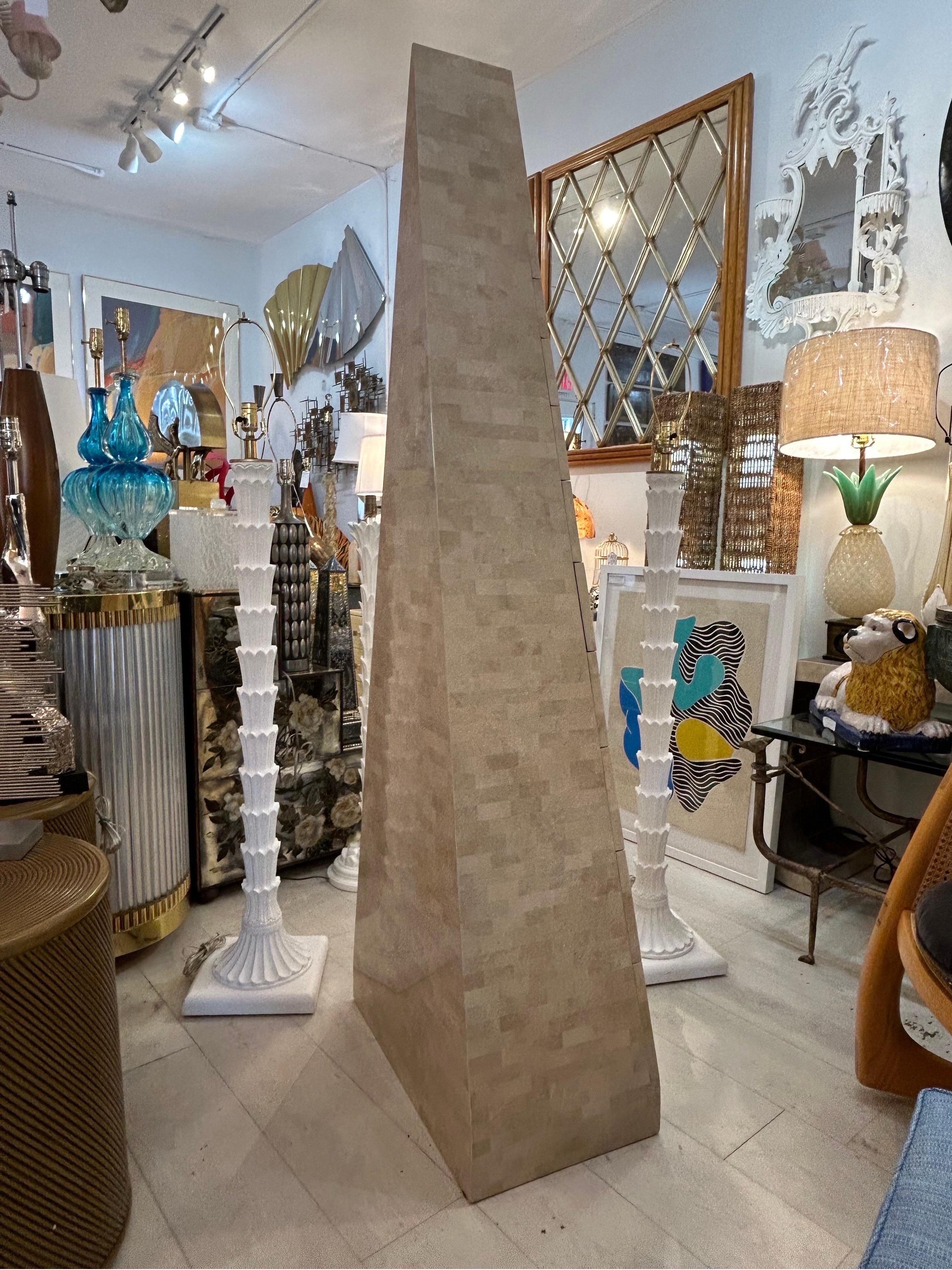 Maitland Smith, tessellated obelisk form chest of drawers 1