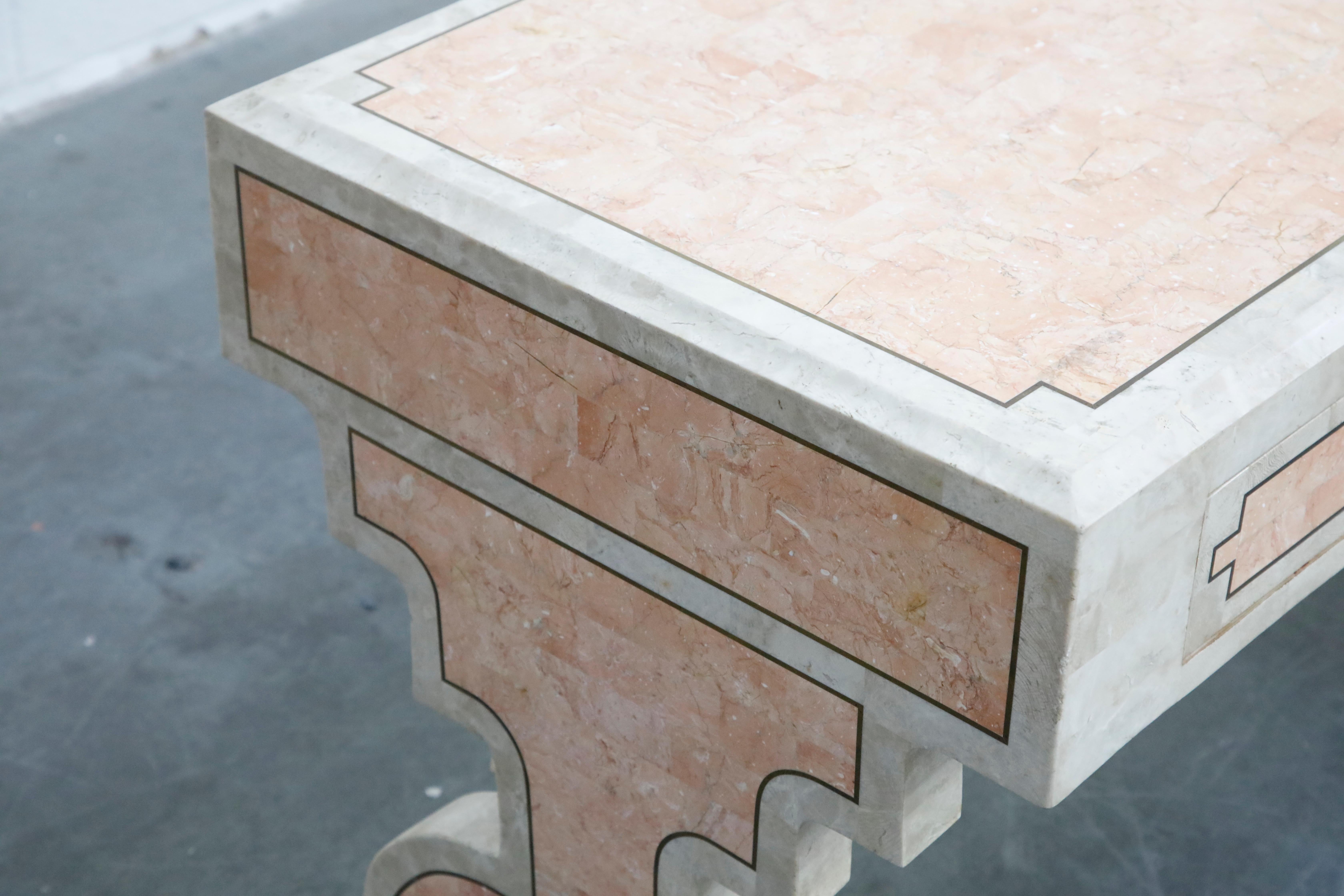 Maitland Smith Tessellated Pink Marble and Brass Inlay Desk, circa 1980 5