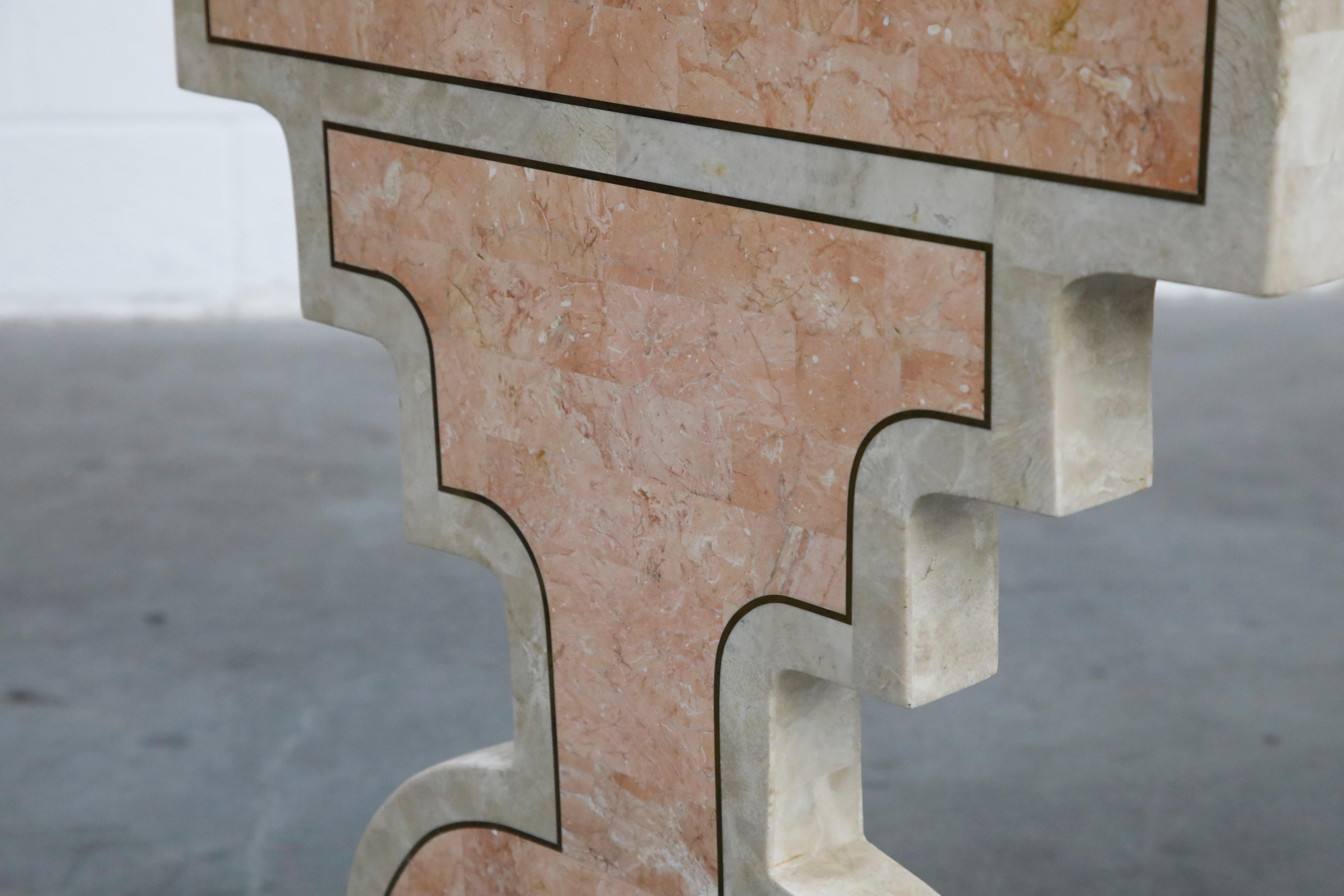 Maitland Smith Tessellated Pink Marble and Brass Inlay Desk, circa 1980 9