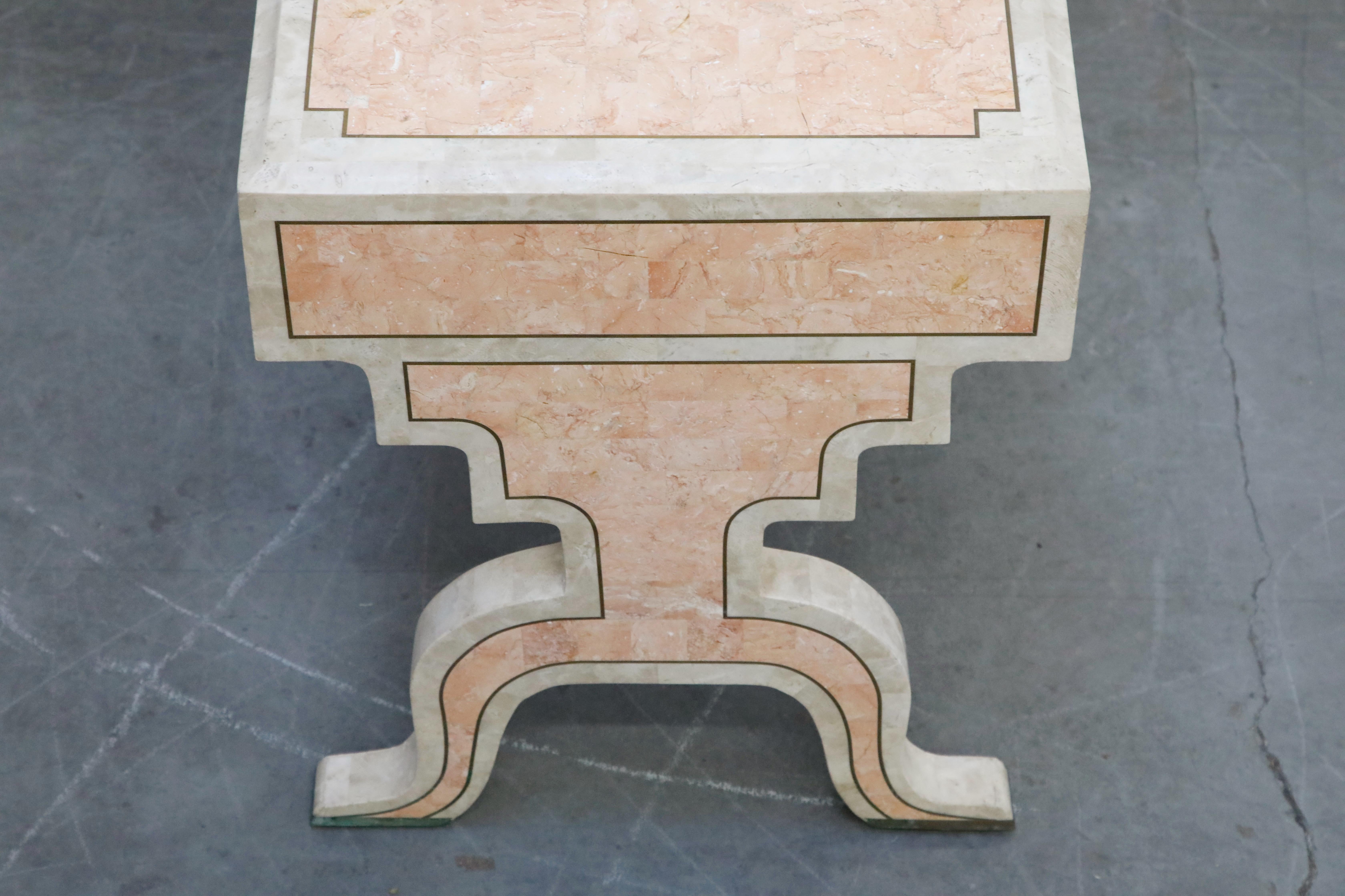 Maitland Smith Tessellated Pink Marble and Brass Inlay Desk, circa 1980 10
