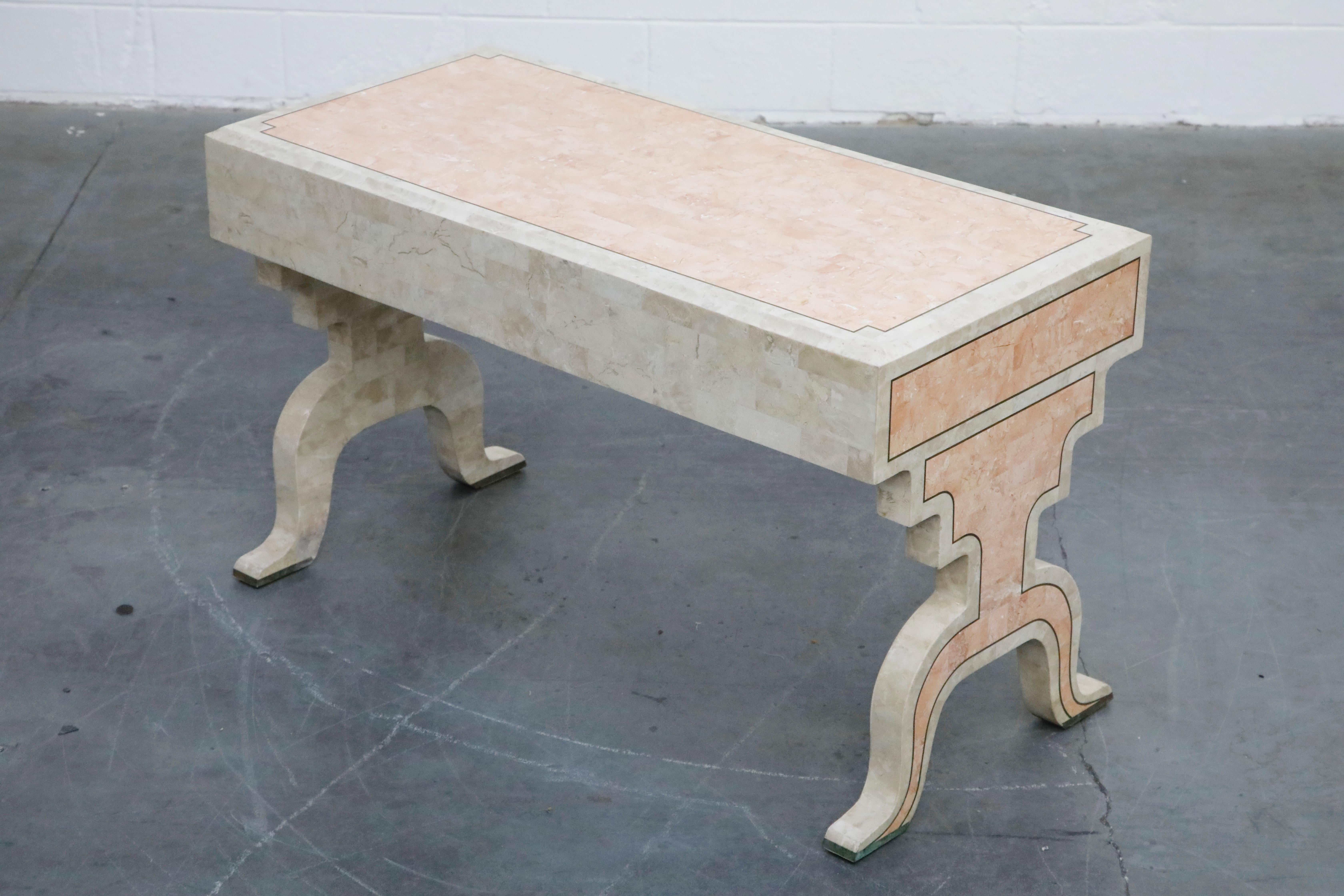 Maitland Smith Tessellated Pink Marble and Brass Inlay Desk, circa 1980 4