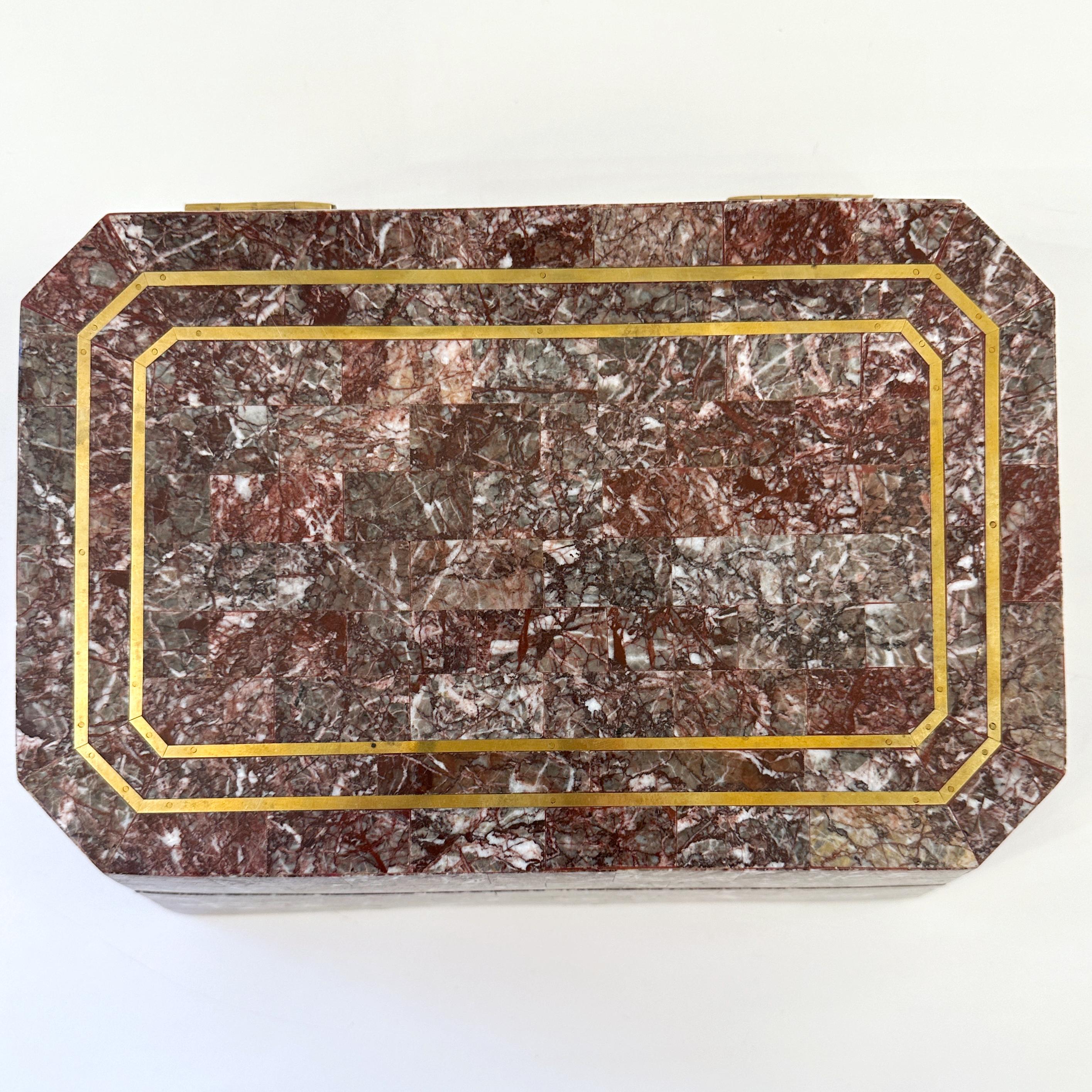 Modern Maitland Smith Tessellated Rosso Levanto Marble Box, ca 1990s For Sale
