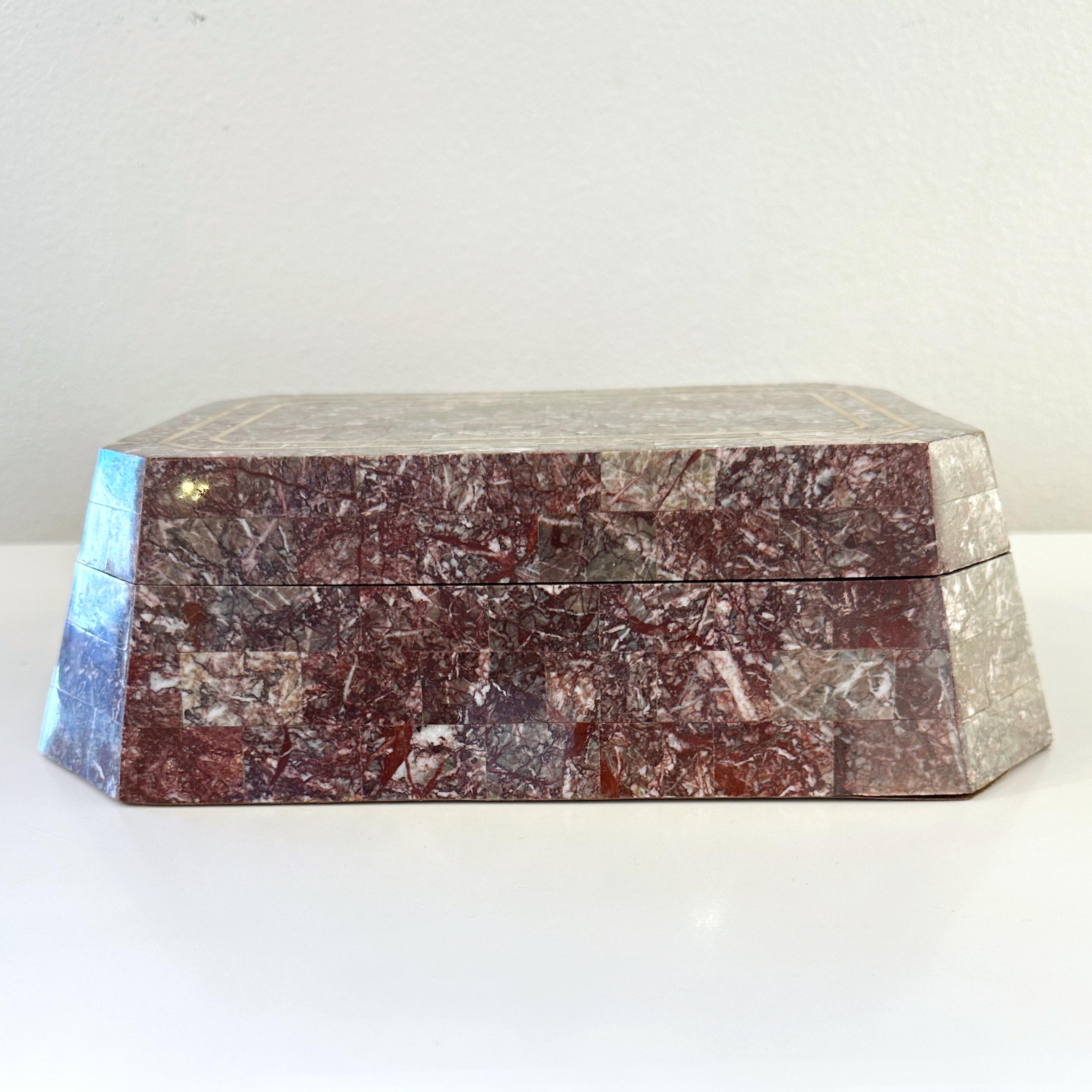 Philippine Maitland Smith Tessellated Rosso Levanto Marble Box, ca 1990s For Sale