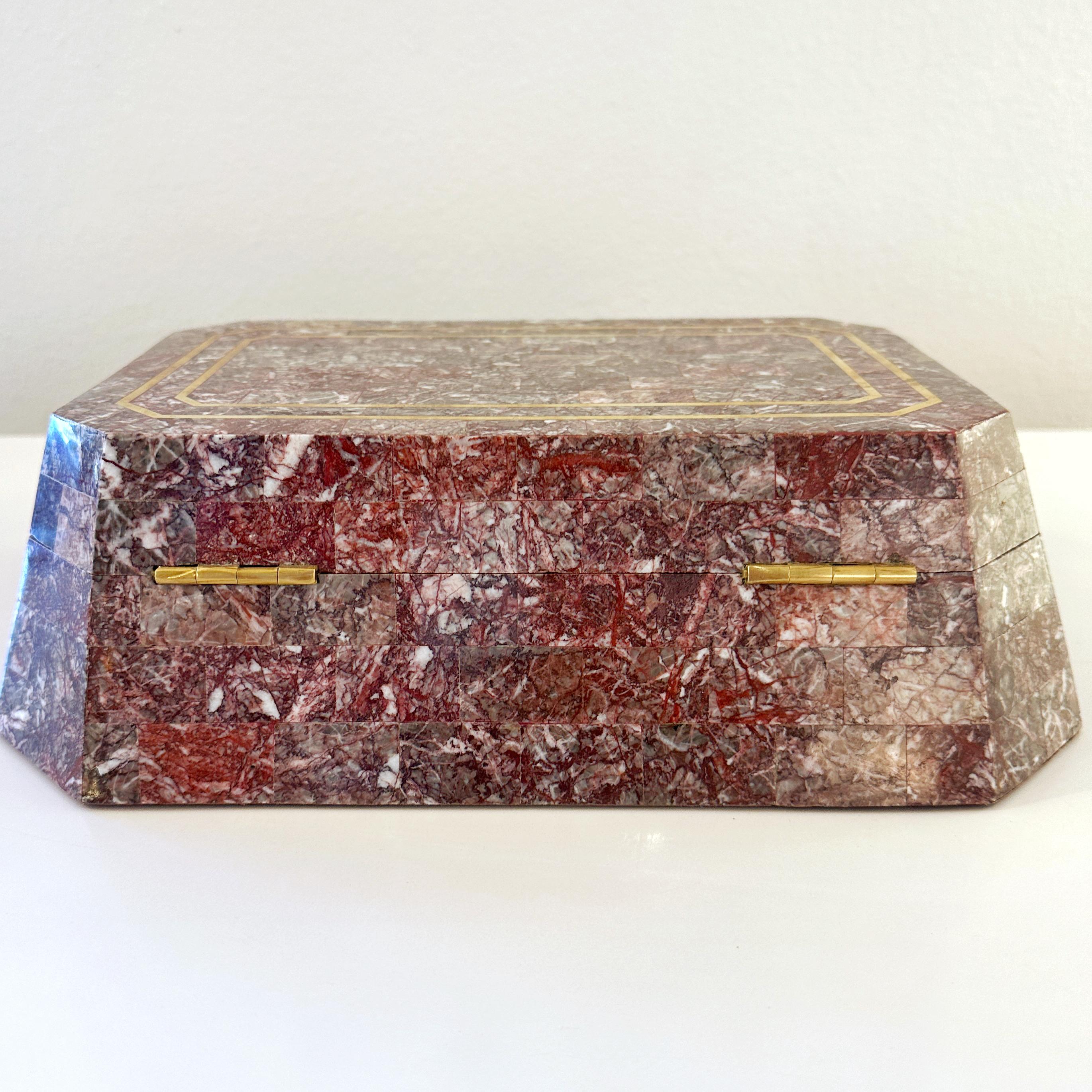 Maitland Smith Tessellated Rosso Levanto Marble Box, ca 1990s In Good Condition For Sale In Cathedral City, CA