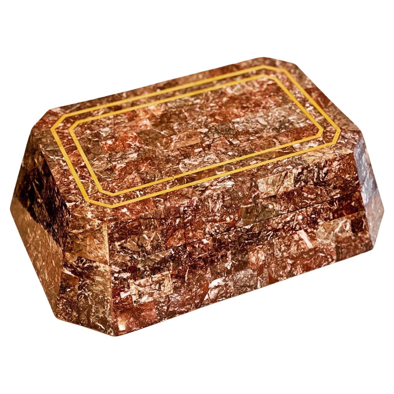 Maitland Smith Tessellated Rosso Levanto Marble Box, ca 1990s For Sale