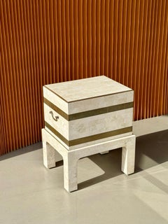 Maitland Smith Tessellated Stone Chest with Brass Accents, 1980