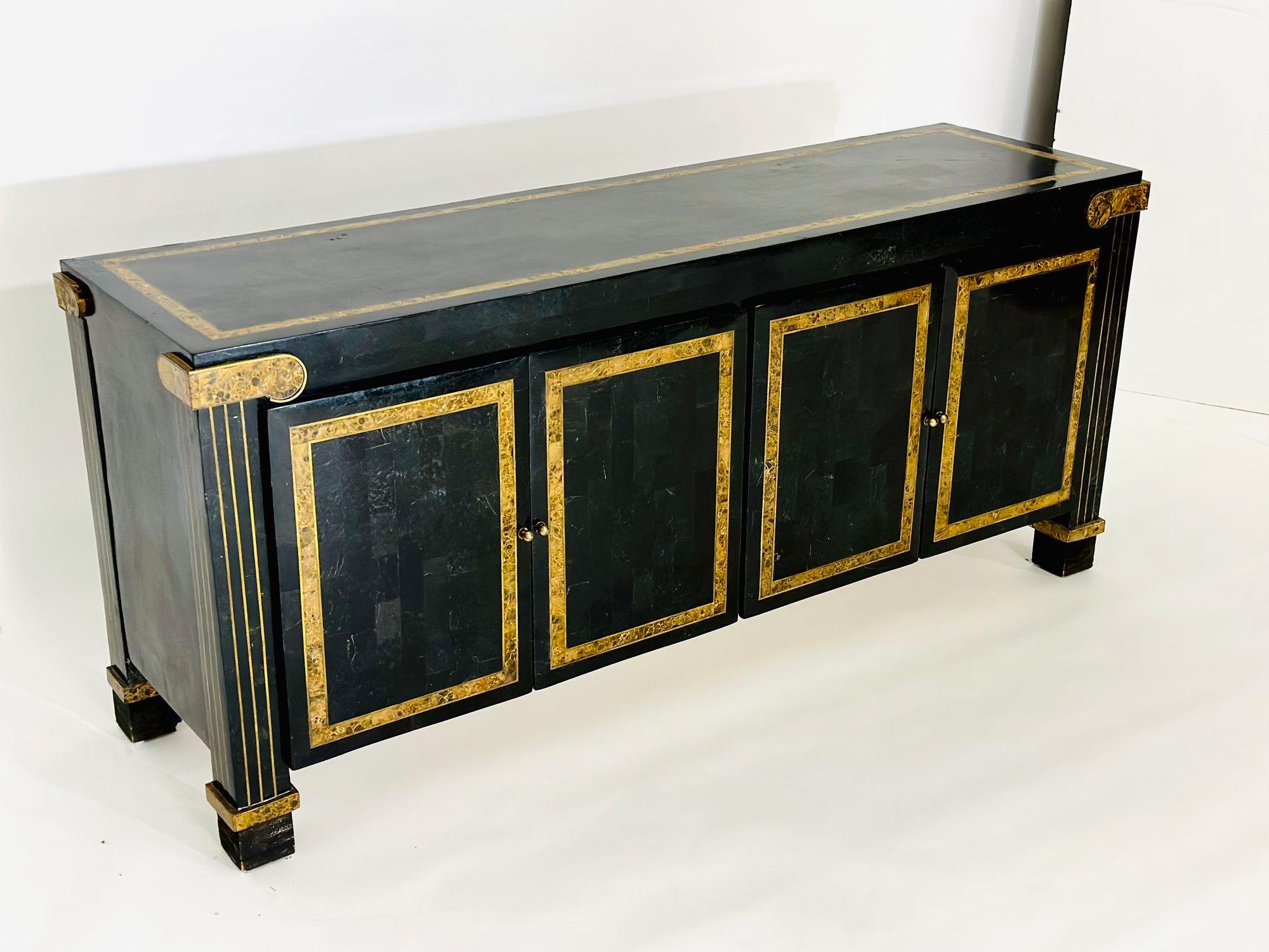 Mid-Century Modern Maitland Smith Tessellated Stone and Brass Sideboard/Credenza, 1970 For Sale