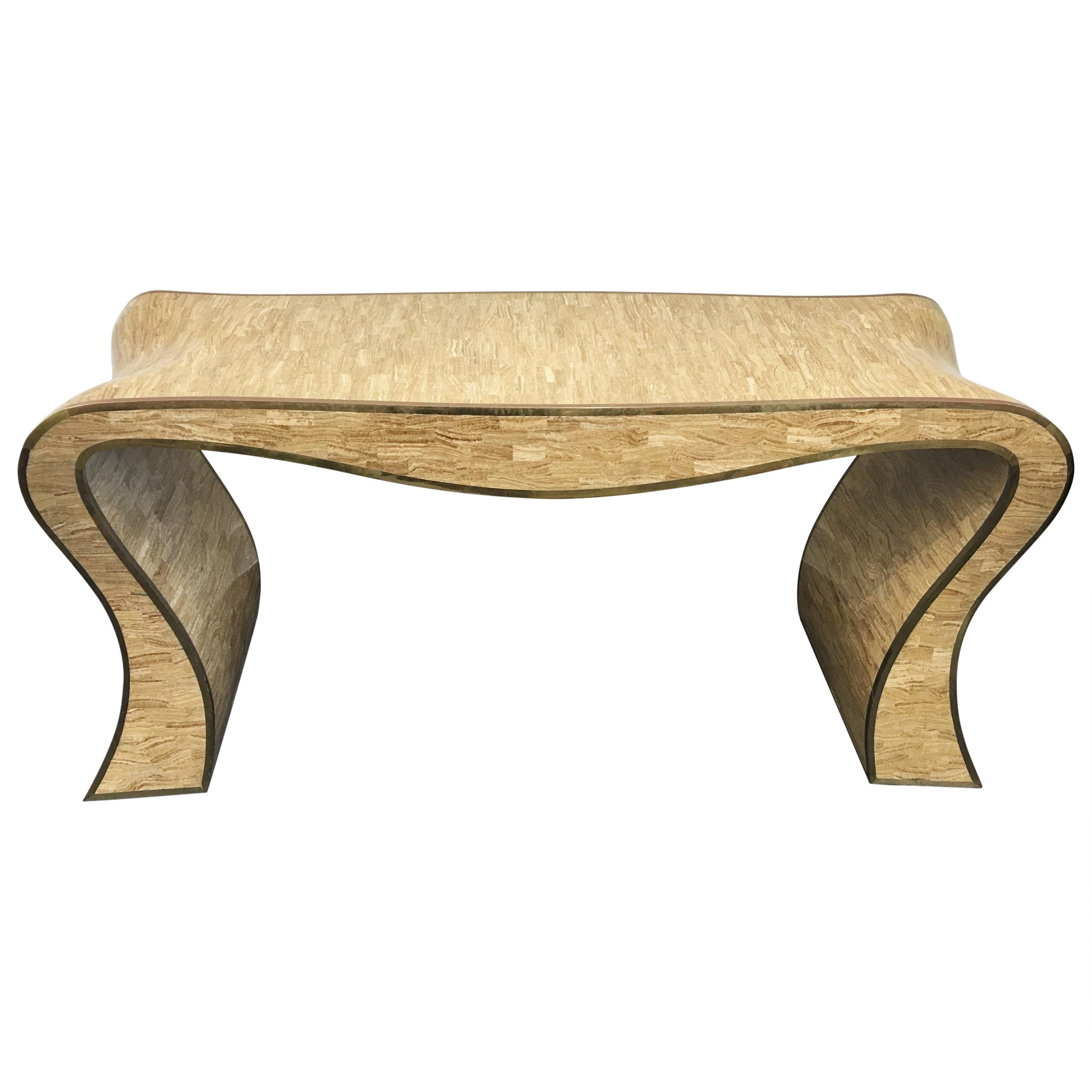 Maitland-Smith Tessellated Stone and Brass Trimmed Sculptural Console Table