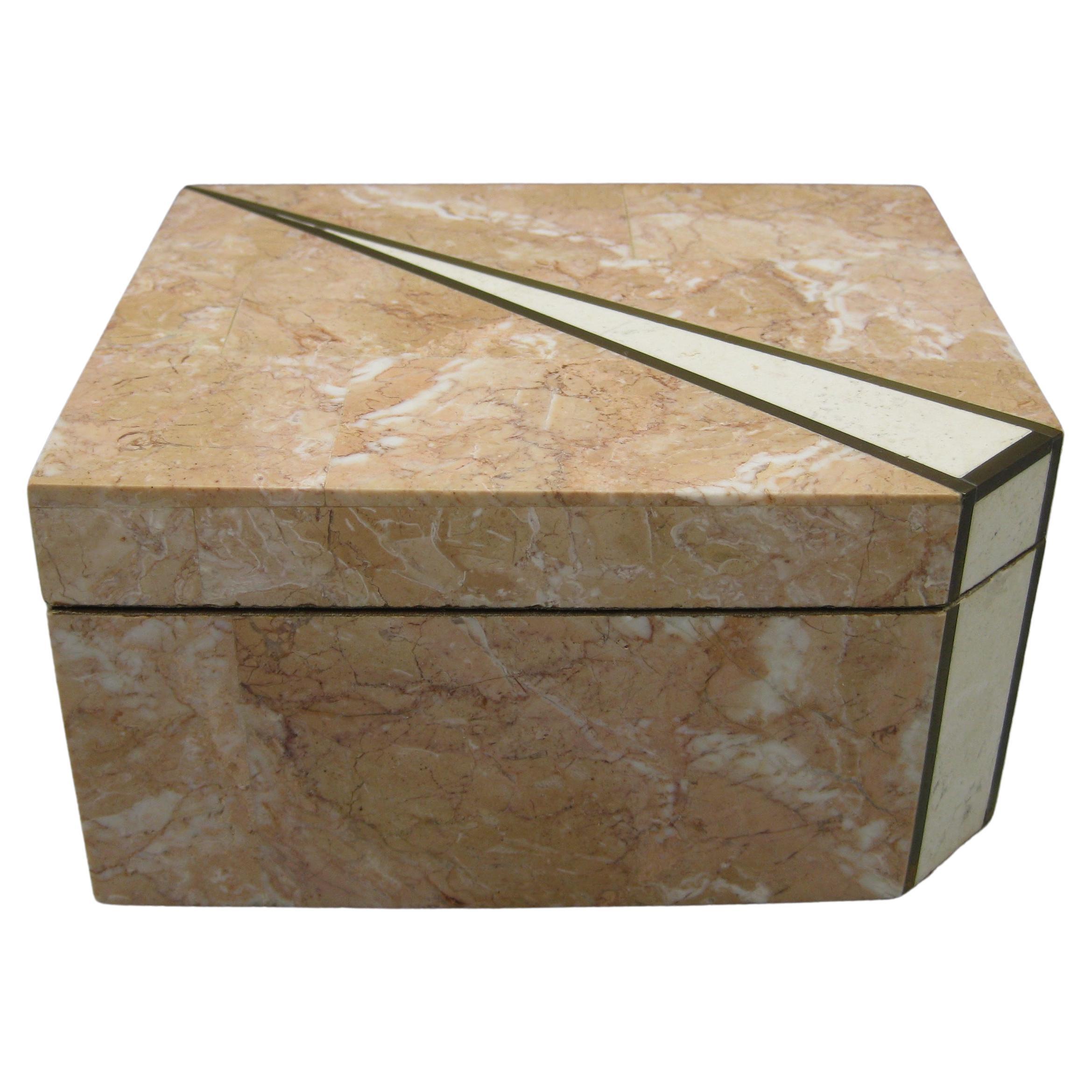 Maitland Smith Tessellated Stone & Brass Art Deco Revival Decorative Stash Box