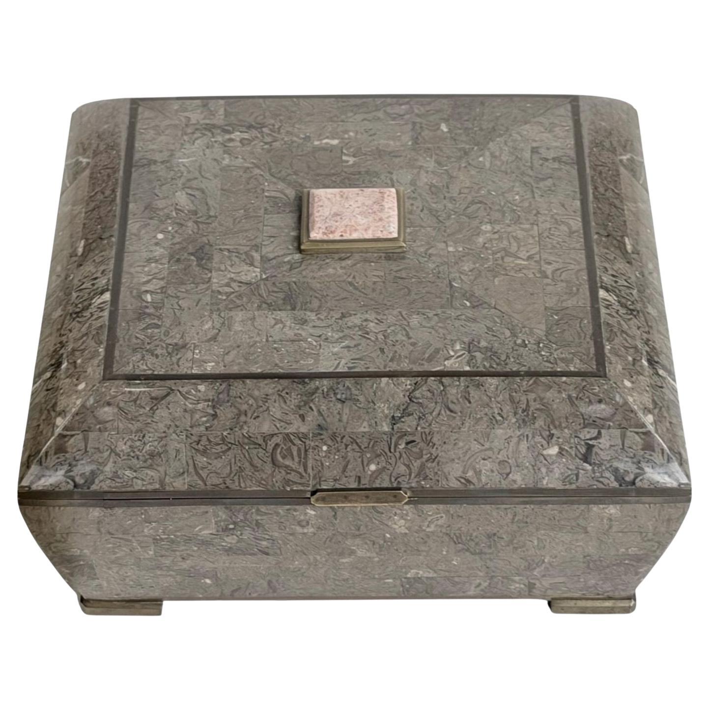 Maitland Smith Tessellated Stone Brass Jewelry/Dresser Box, 1980