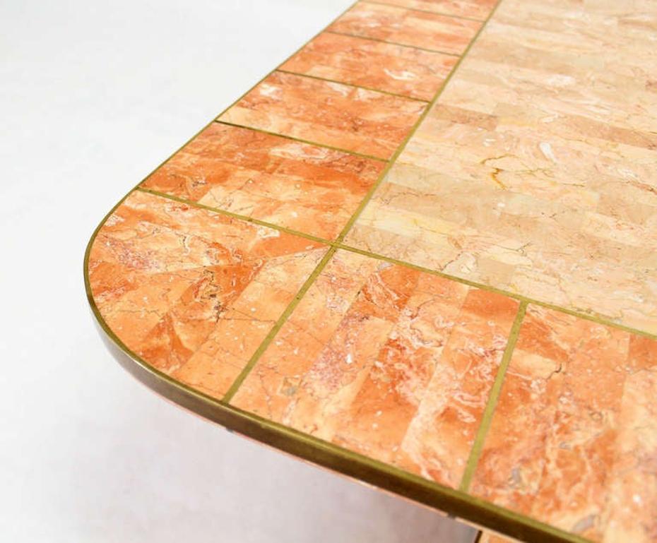 Mid-Century Modern Maitland Smith Tessellated Stone Brass Mid Century Modern Rectangle Coffee Table For Sale
