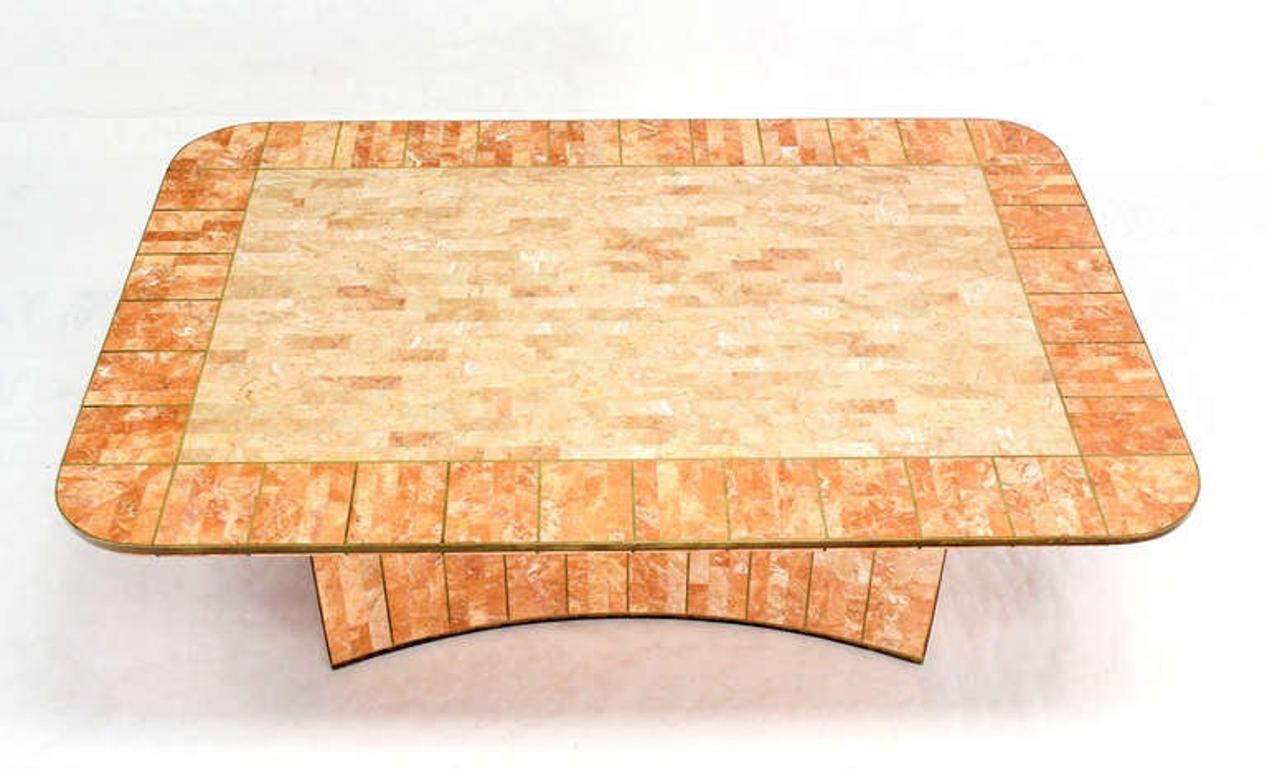 20th Century Maitland Smith Tessellated Stone Brass Mid Century Modern Rectangle Coffee Table For Sale