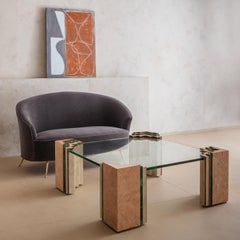 Maitland Smith Tessellated Stone Coffee Table in Peach, Emerald, Ivory and Brass