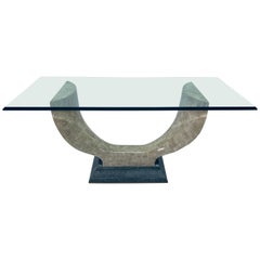 Maitland Smith Tessellated Stone Console Table with Beveled Glass Top
