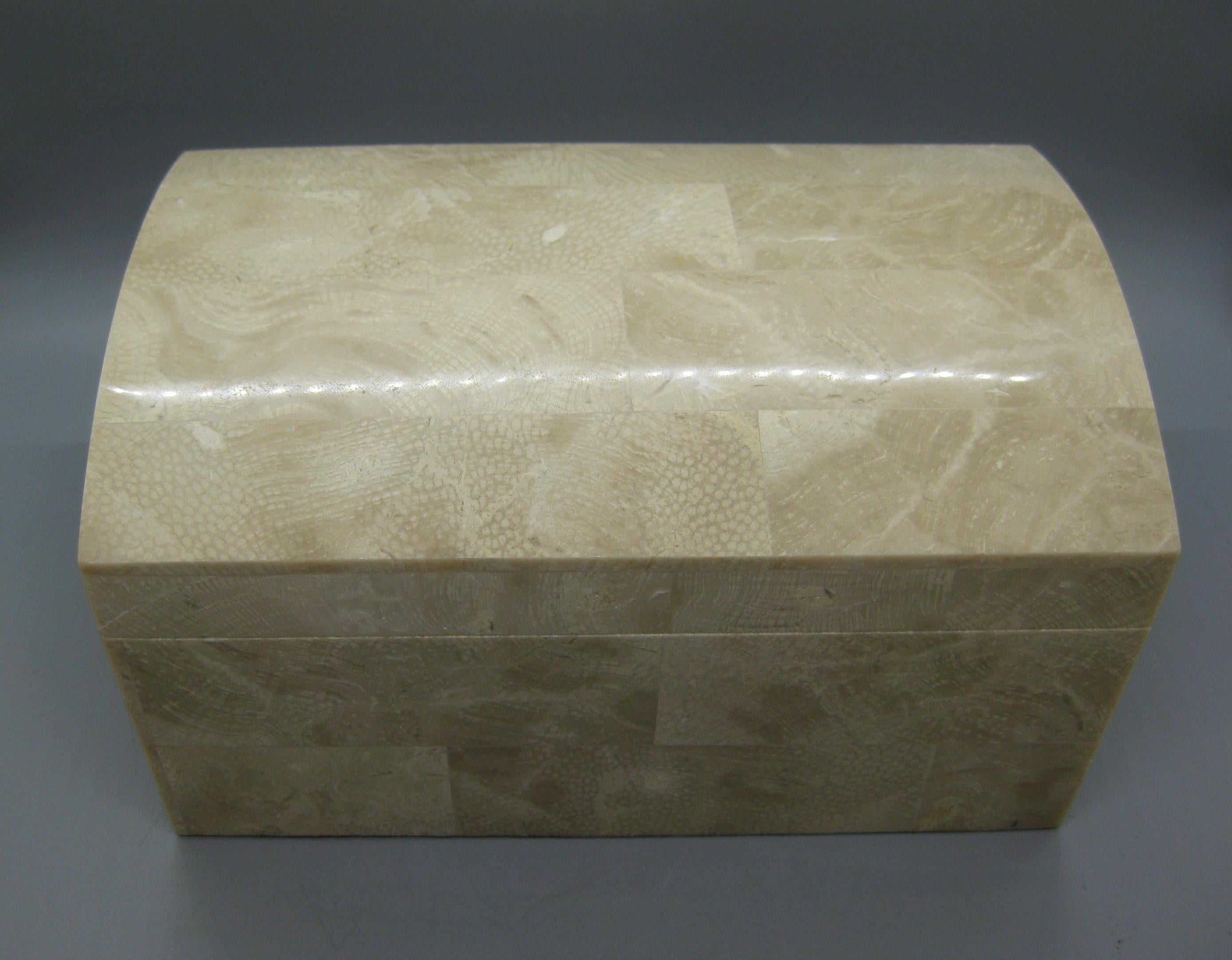 American Maitland Smith Tessellated Stone Fossilized Coral Decorative Wood Stash Dome Box For Sale