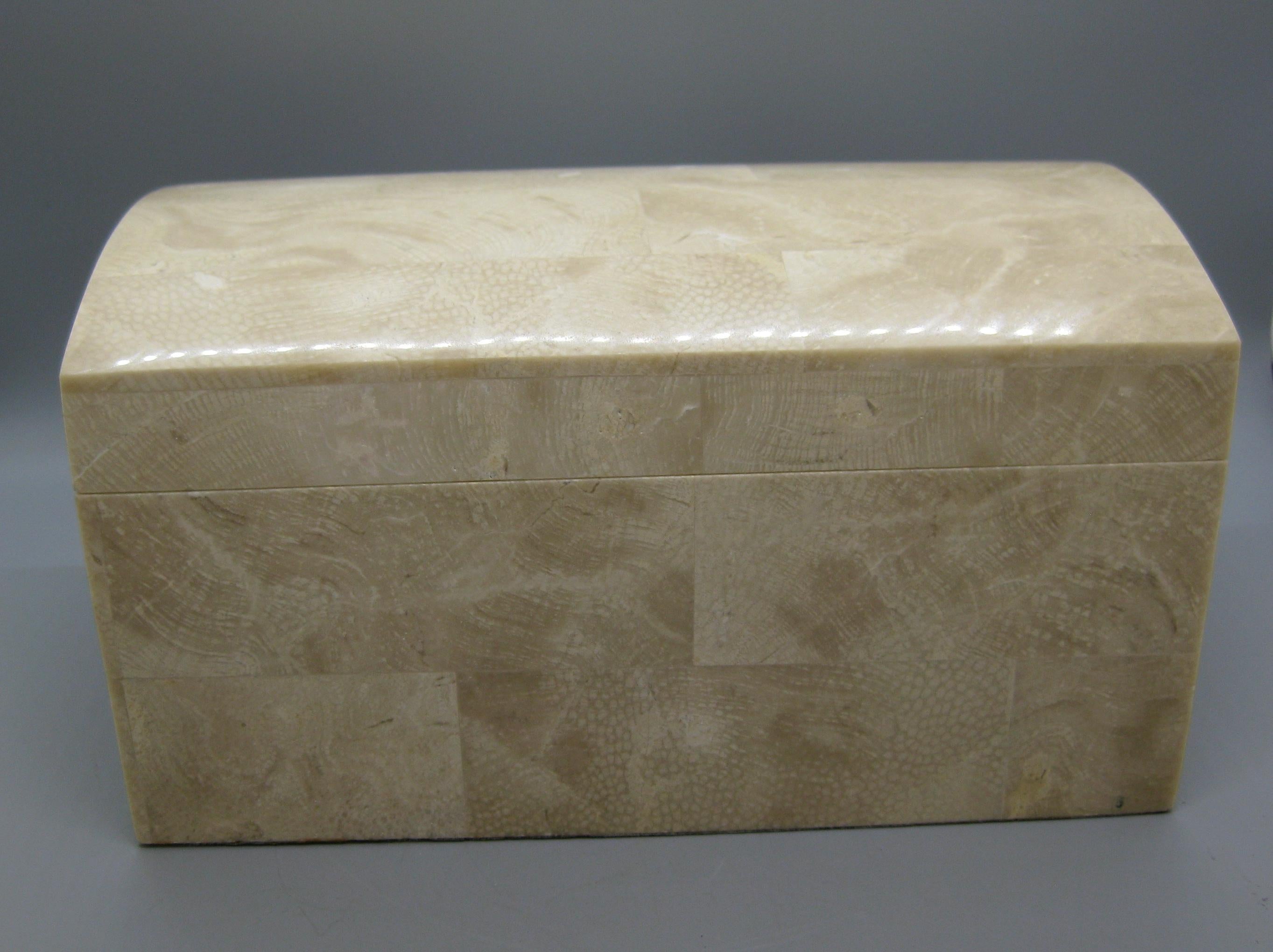 Maitland Smith Tessellated Stone Fossilized Coral Decorative Wood Stash Dome Box In Excellent Condition For Sale In San Diego, CA