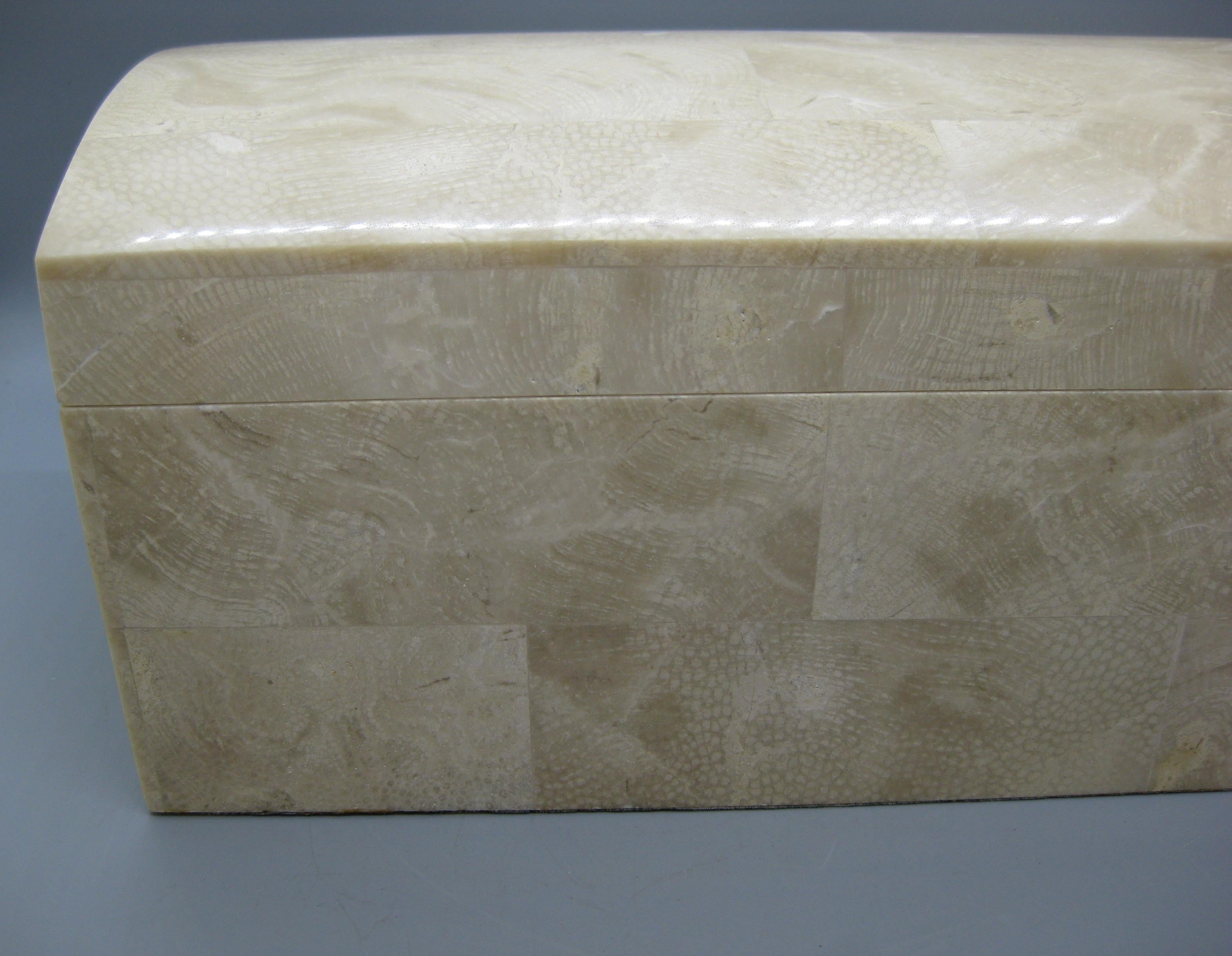 20th Century Maitland Smith Tessellated Stone Fossilized Coral Decorative Wood Stash Dome Box For Sale