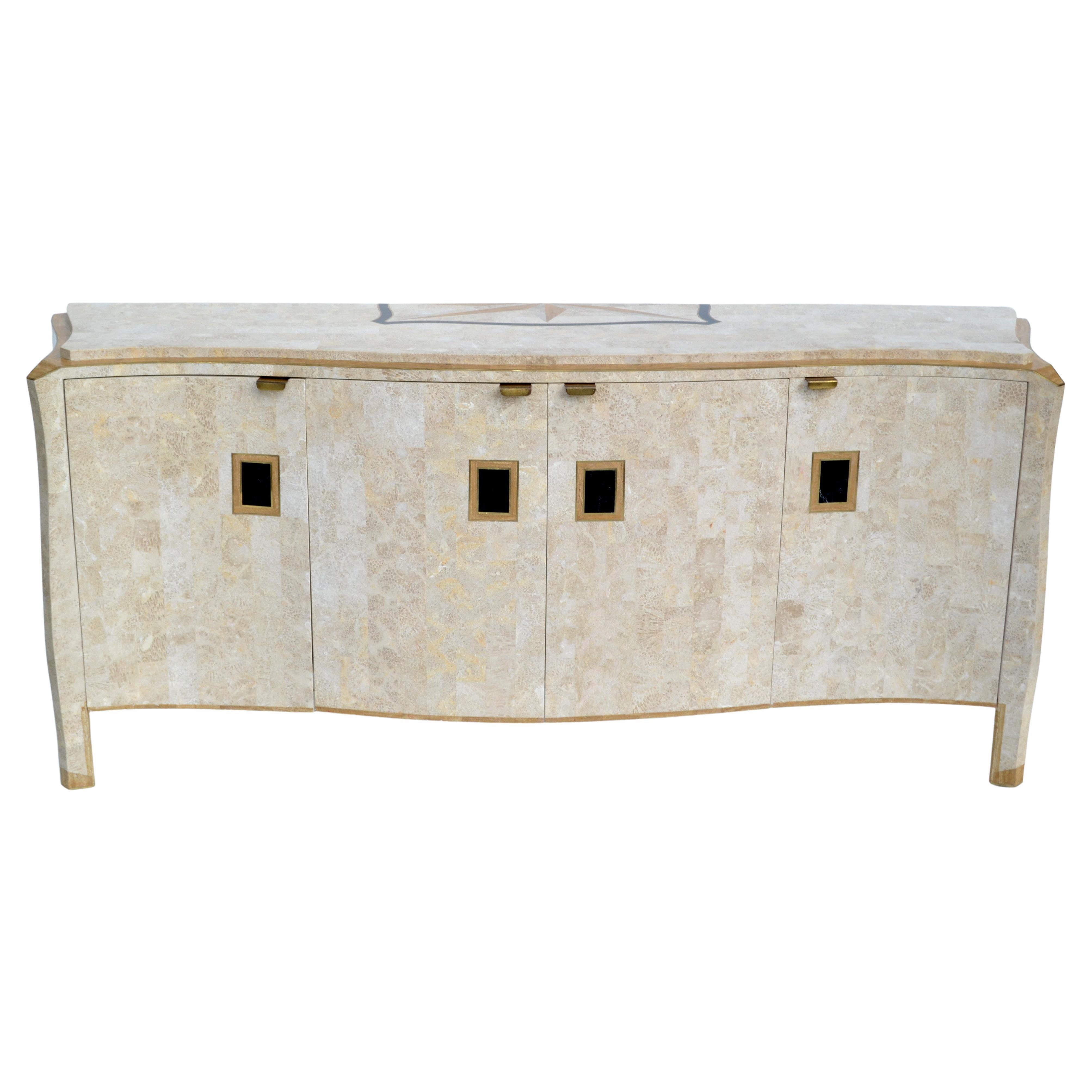 Maitland Smith Tessellated Stone over Wood 4 Doors Credenza Sideboard Cabinet 80 For Sale