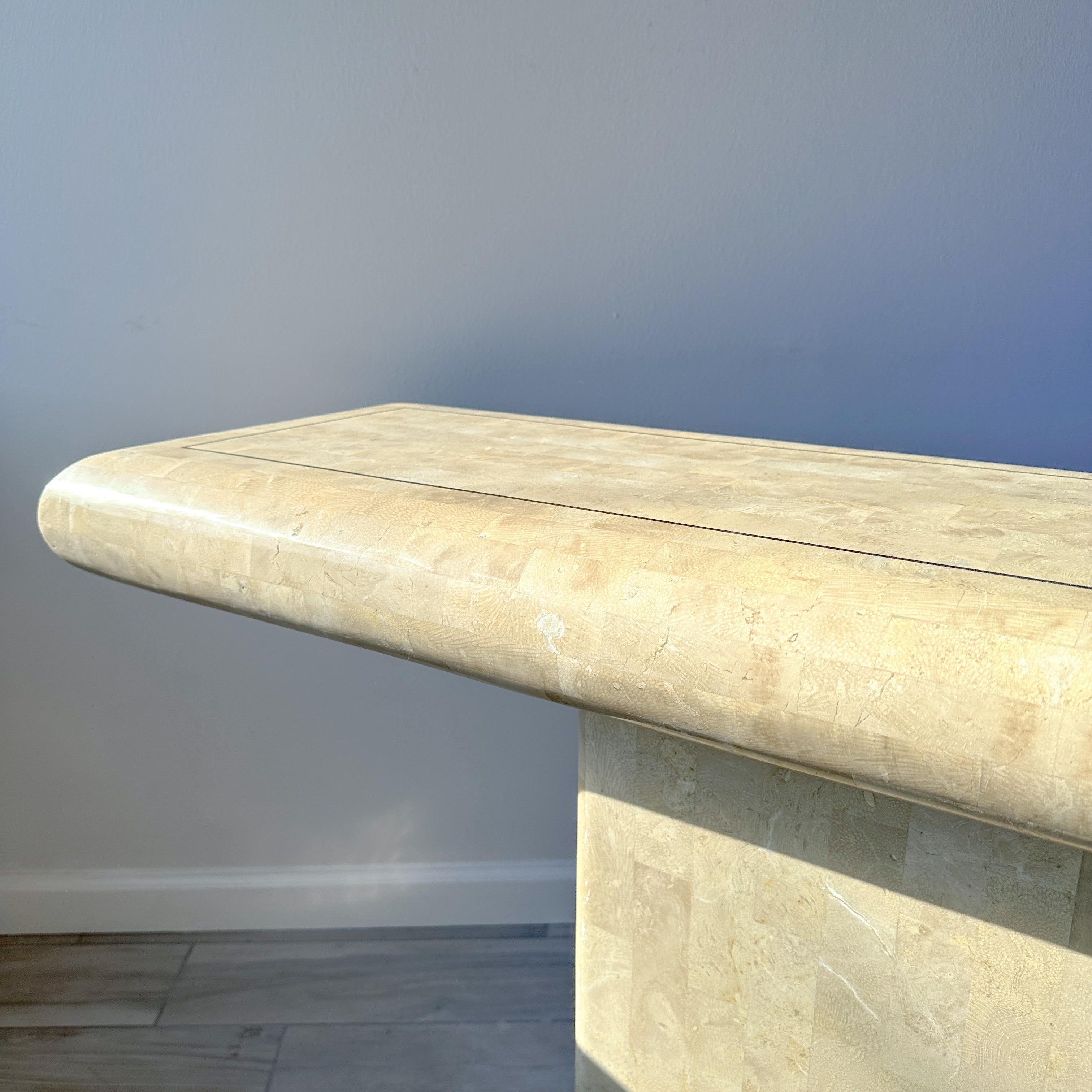 Maitland Smith Tessellated Stone Pedestal Console Table With Brass Inlay For Sale 1
