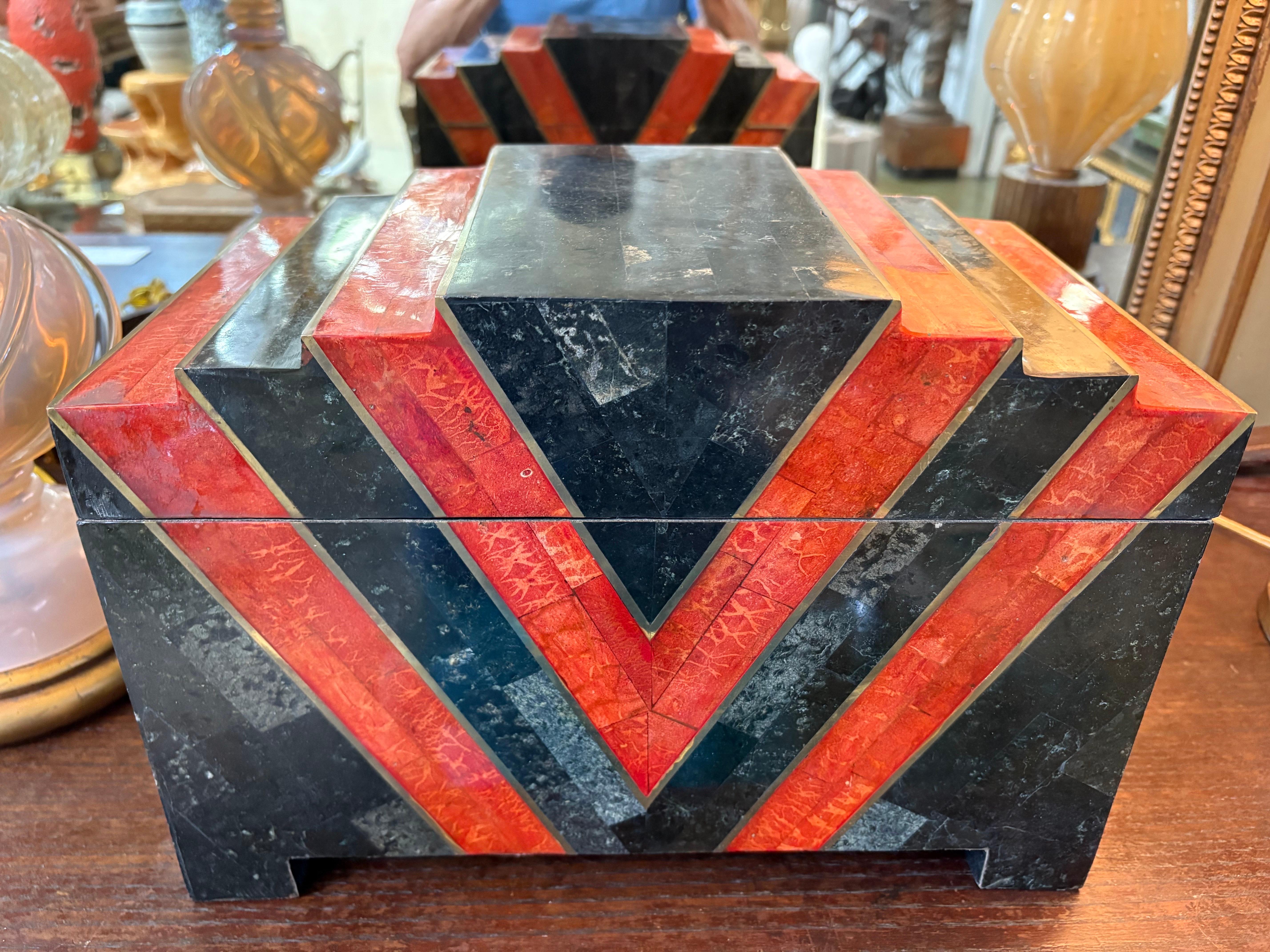Post-Modern Maitland Smith Tessellated Stone Table Box For Sale
