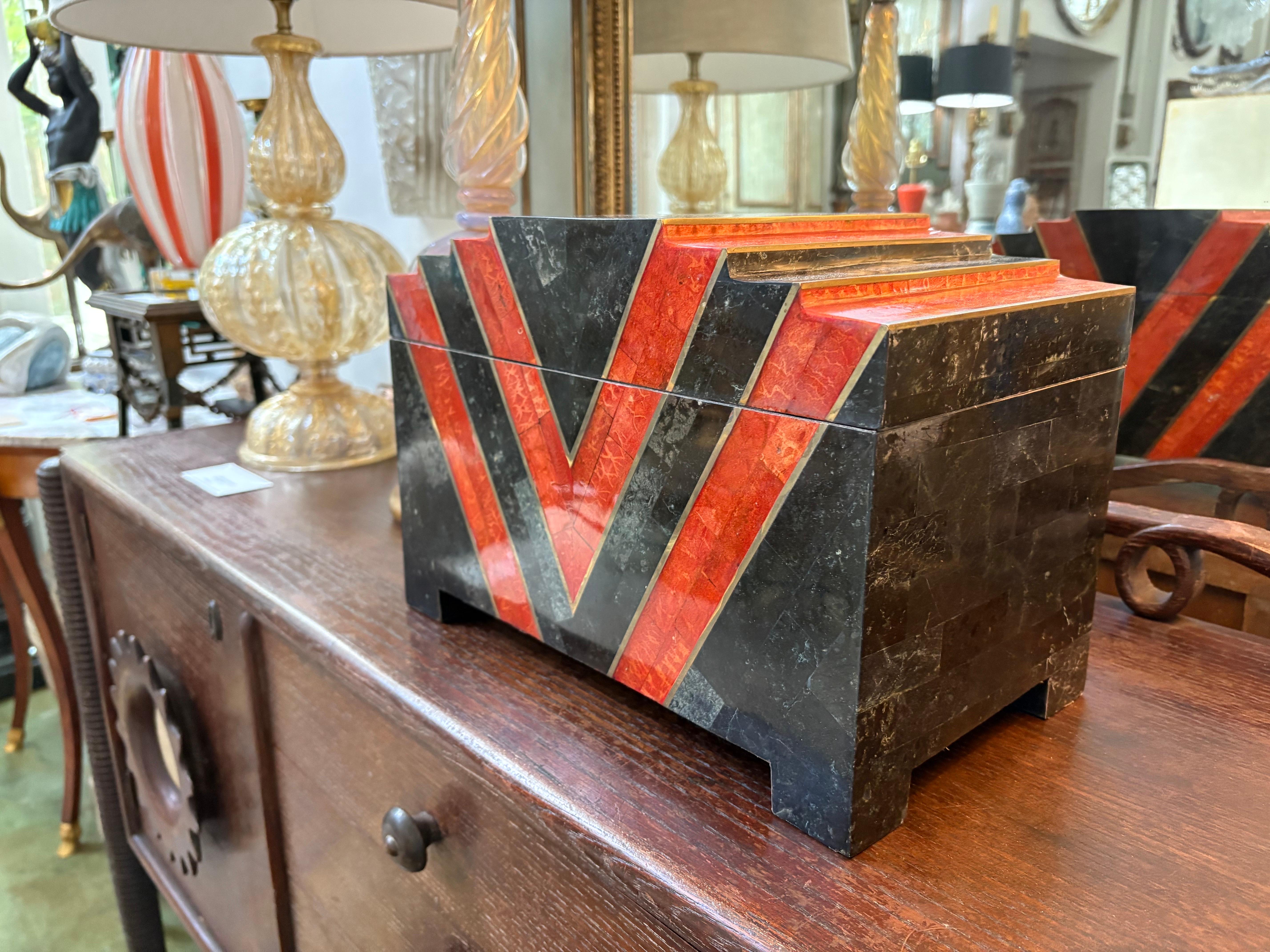 Philippine Maitland Smith Tessellated Stone Table Box For Sale