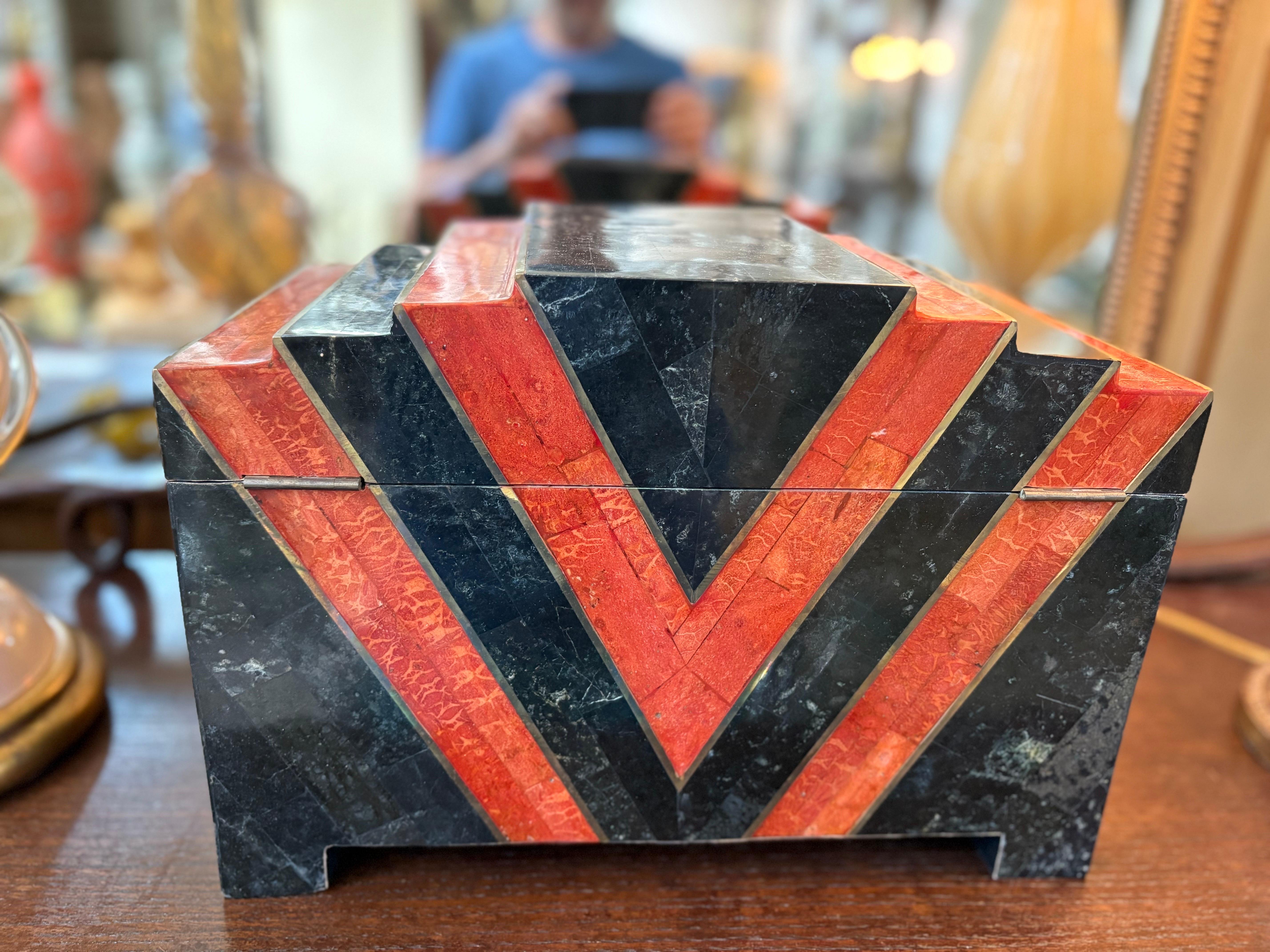 Maitland Smith Tessellated Stone Table Box For Sale 2
