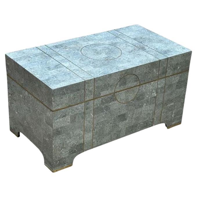 Maitland Smith Tessellated Stone Trunk w/Brass Inlay, 1980